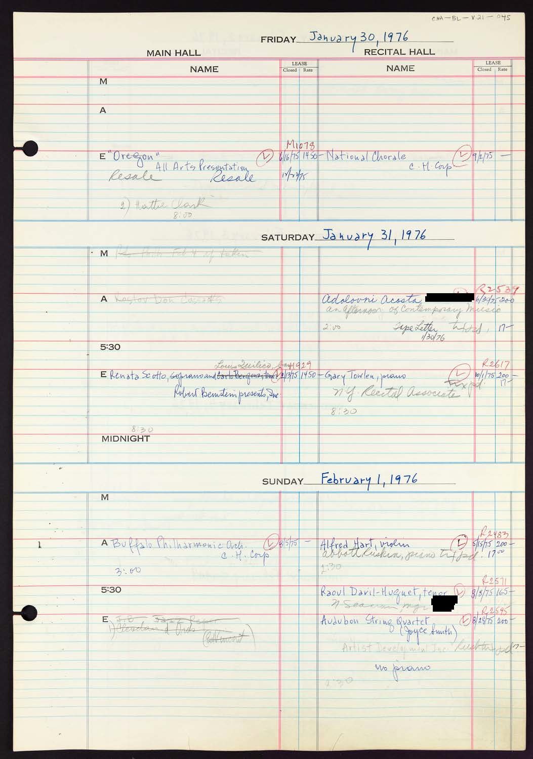 Carnegie Hall Booking Ledger, volume 21, page 45