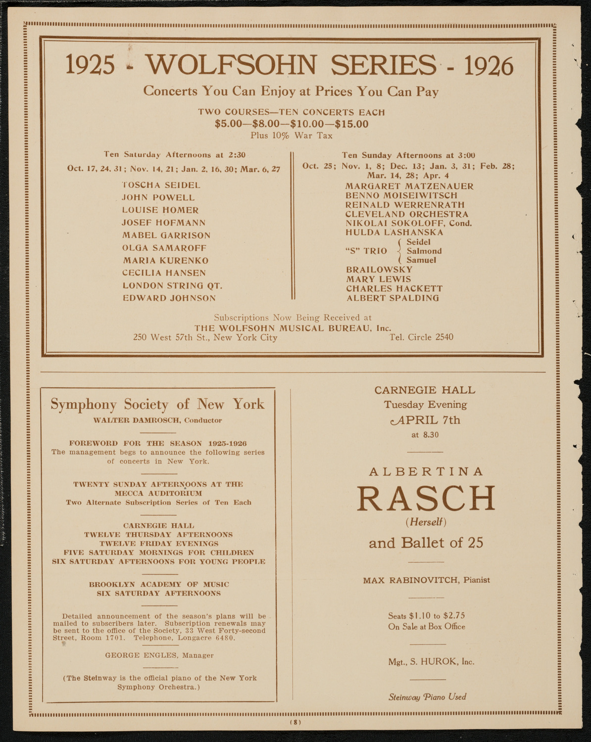 John McCormack, Tenor, April 5, 1925, program page 8