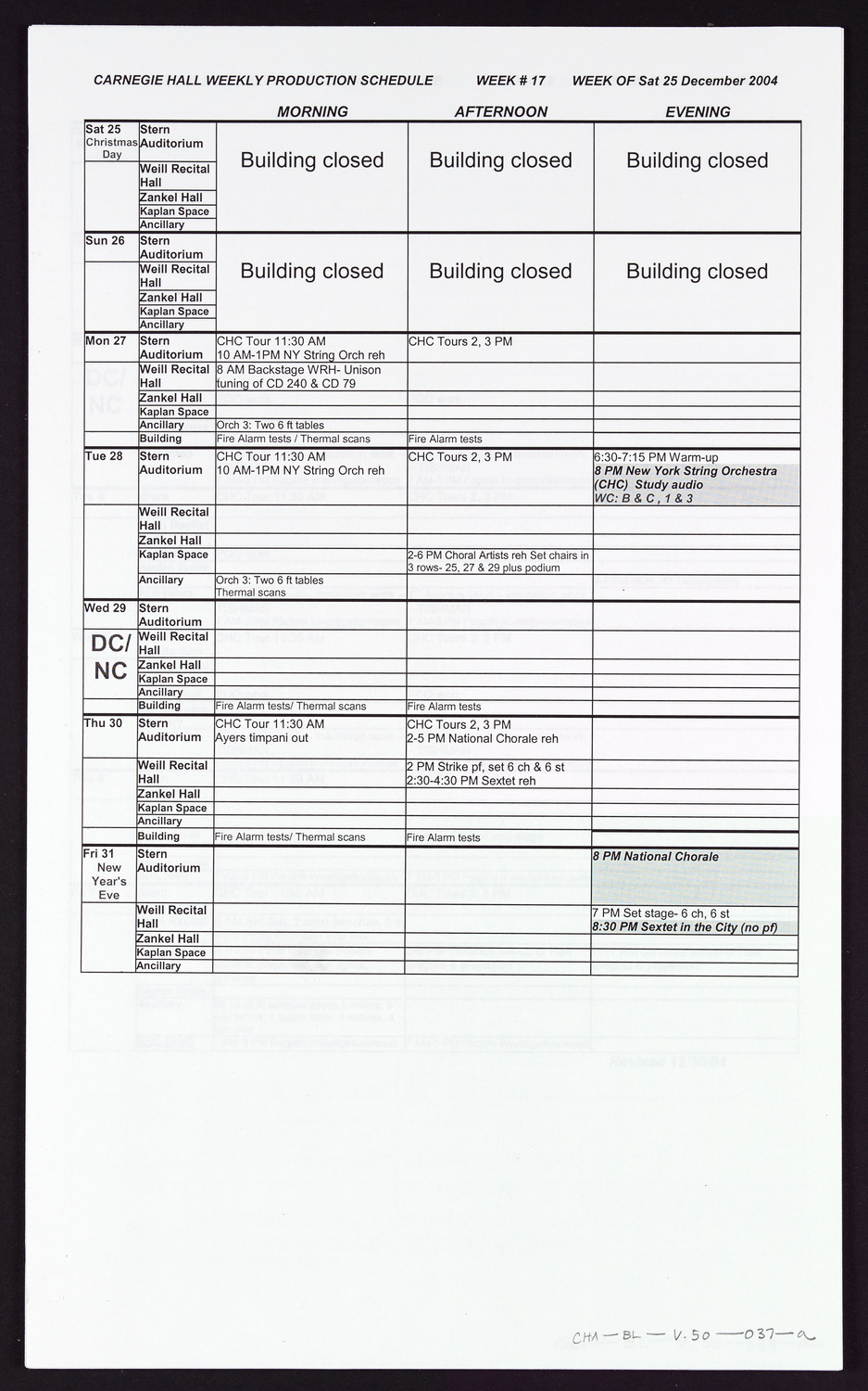 Carnegie Hall Booking Ledger, volume 50, page 37a