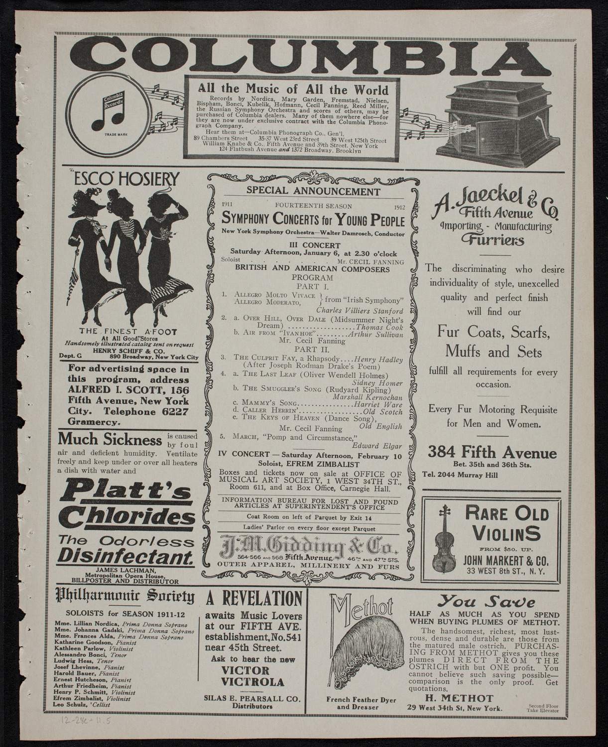 New York Philharmonic, December 28, 1911, program page 9