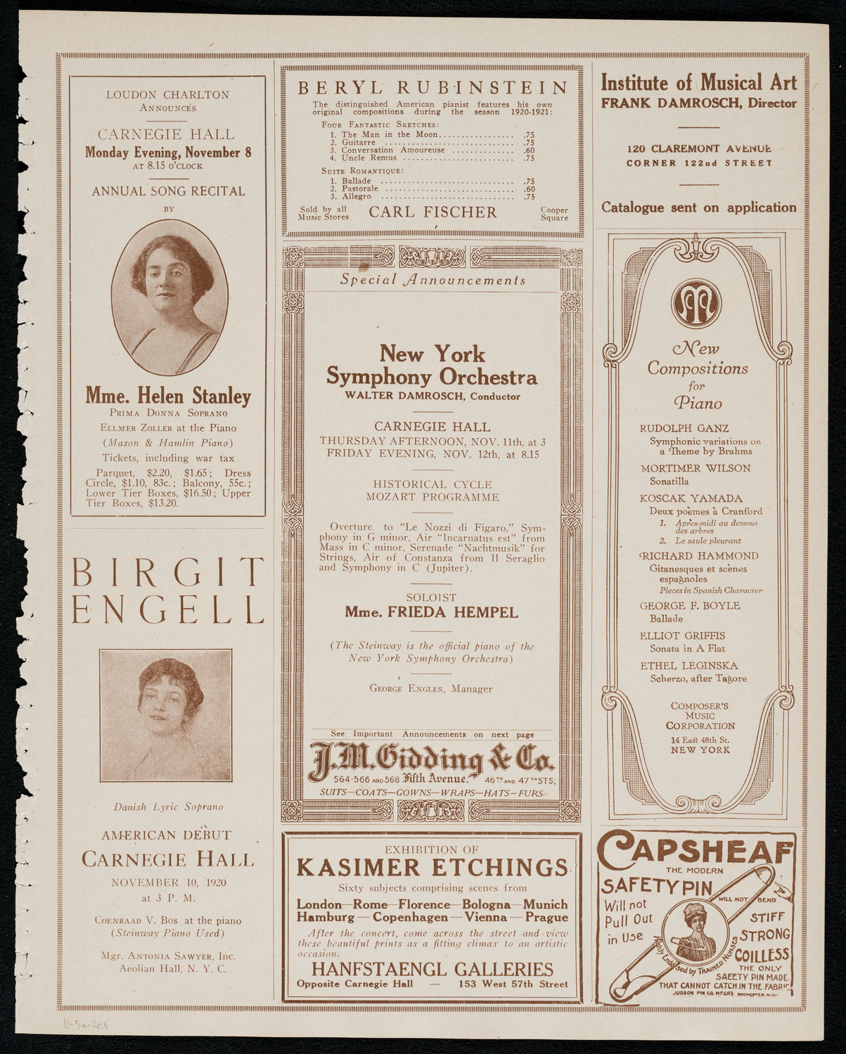 National Symphony Orchestra, November 5, 1920, program page 9