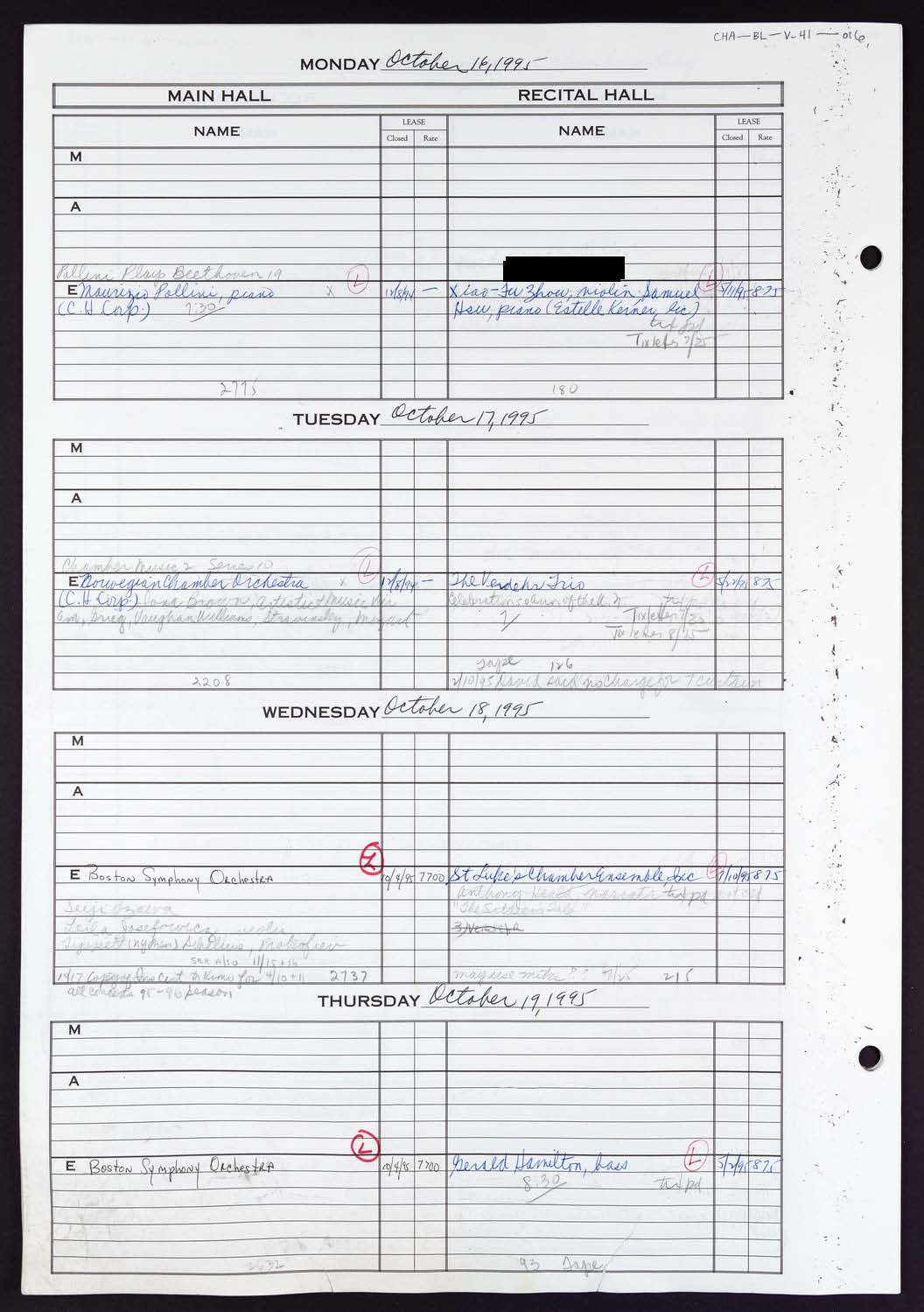 Carnegie Hall Booking Ledger, volume 41, page 16