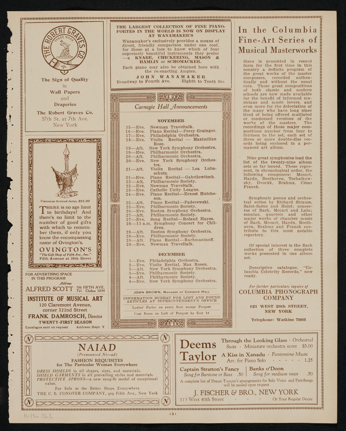 New York Philharmonic, November 15, 1925, program page 3