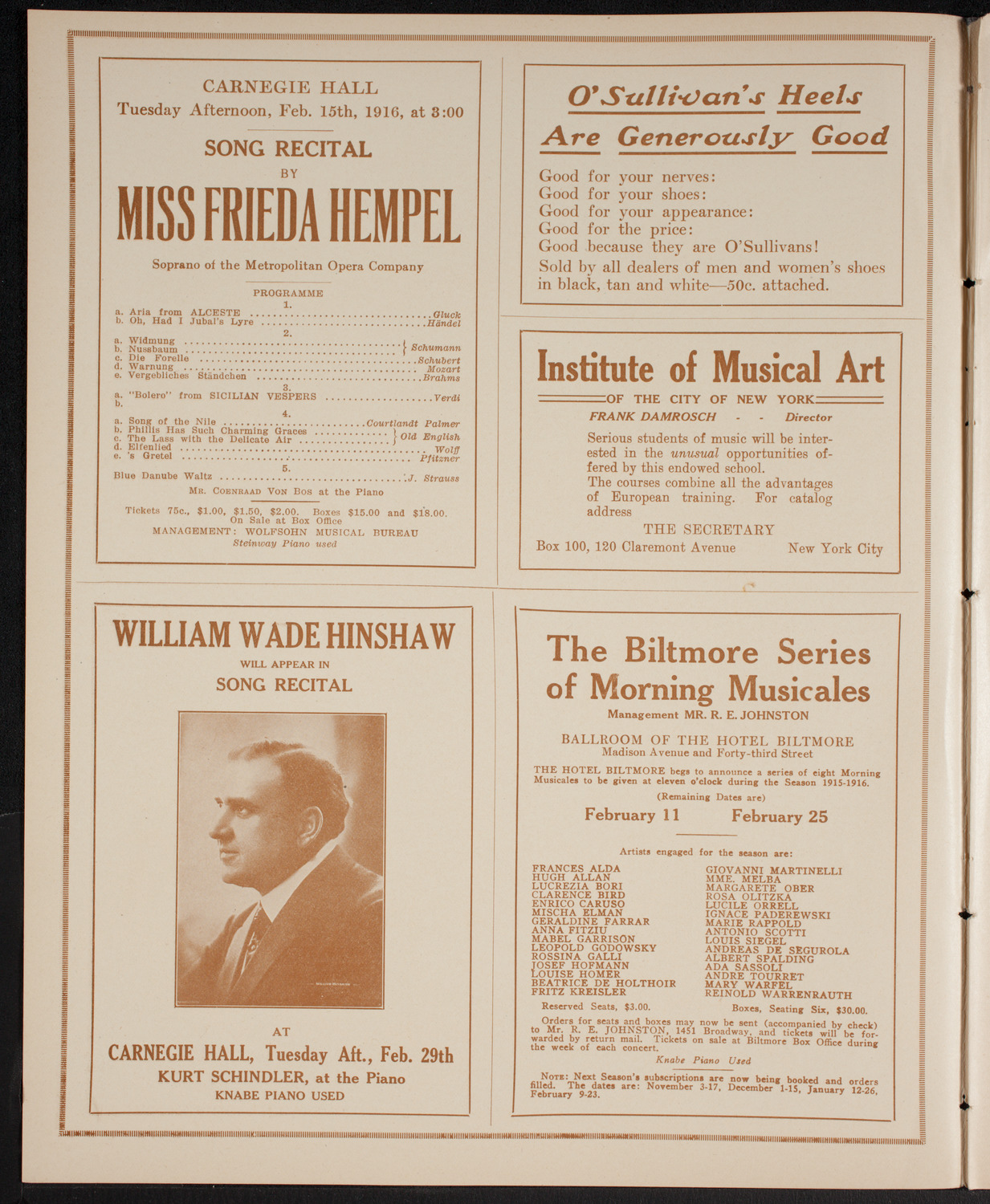New York Philharmonic, February 11, 1916, program page 2