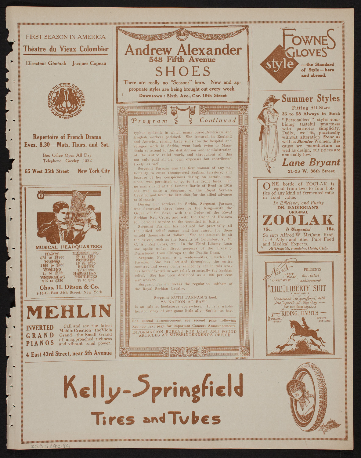 Lecture by Sergeant Ruth Farnam, May 24, 1918, program page 7