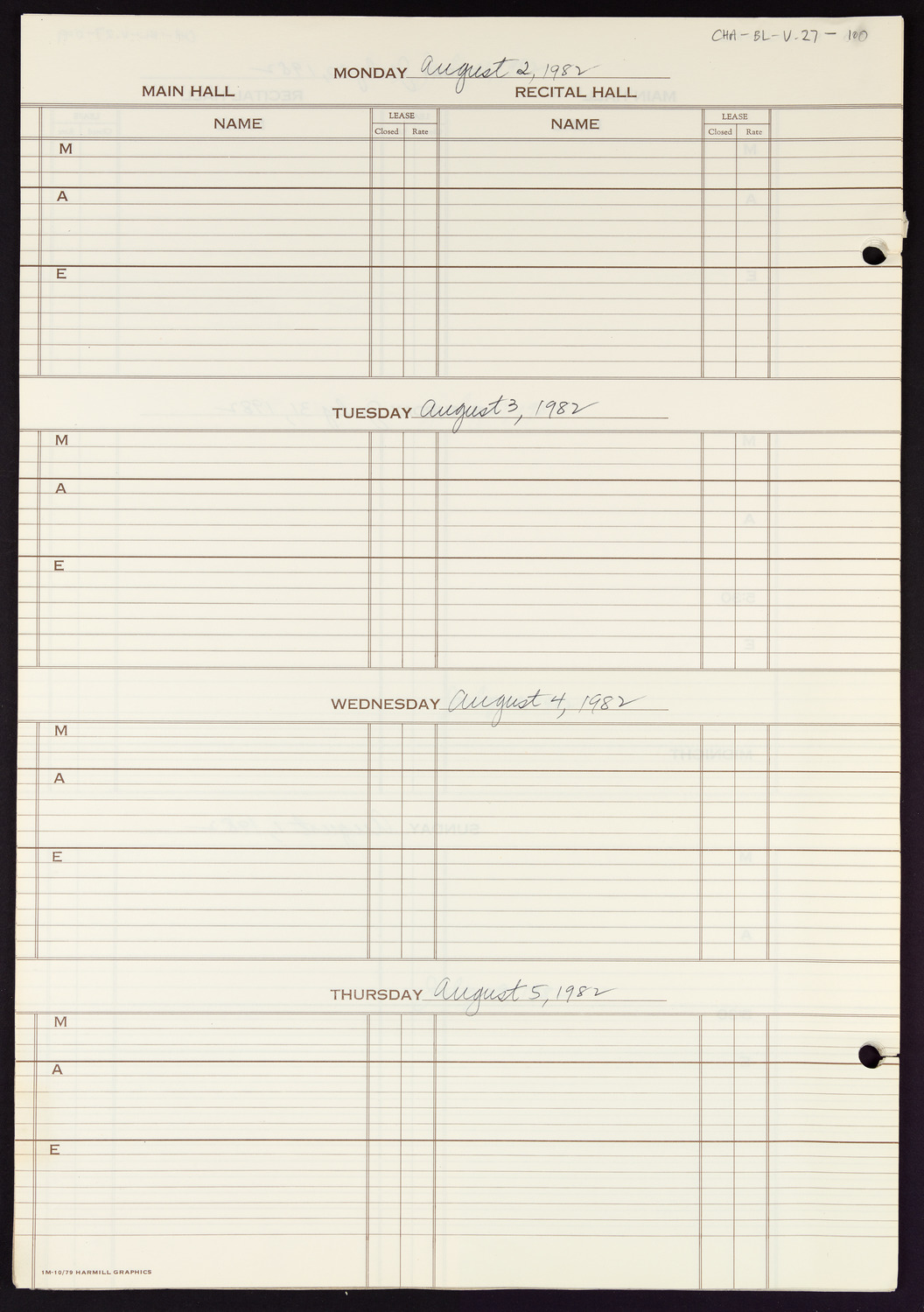 Carnegie Hall Booking Ledger, volume 27, page 100