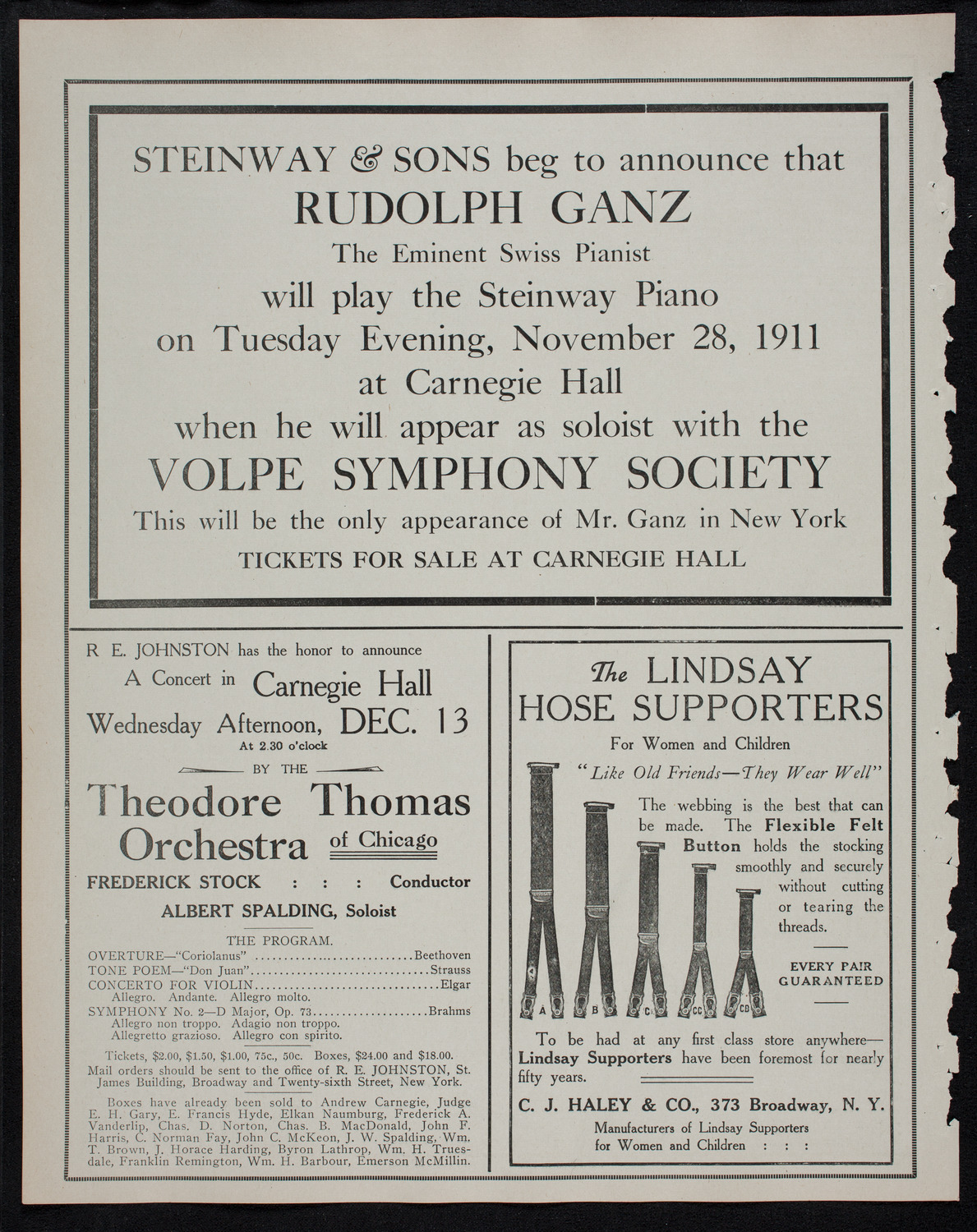 Efrem Zimbalist, Violin, November 21, 1911, program page 4