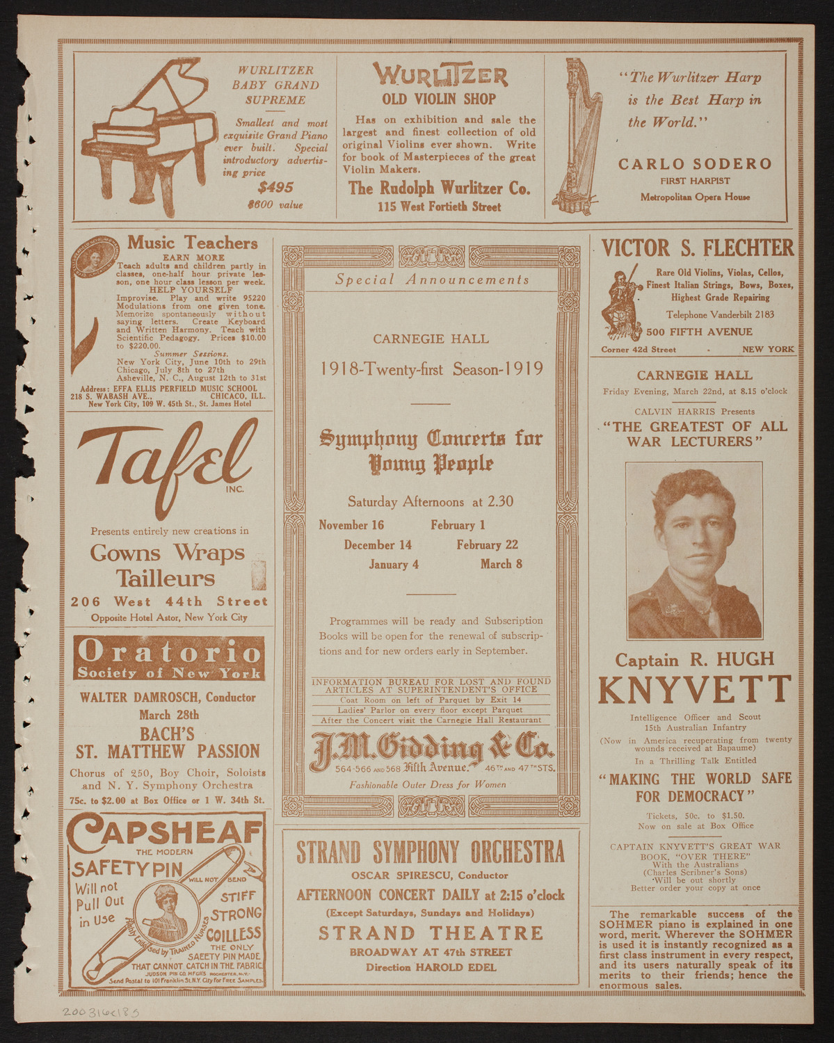 New York Symphony Orchestra, March 16, 1918, program page 9