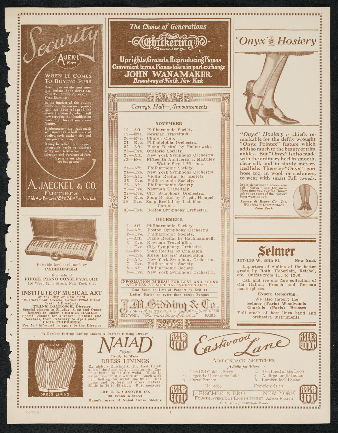 City Symphony Orchestra, November 18, 1922, program page 3