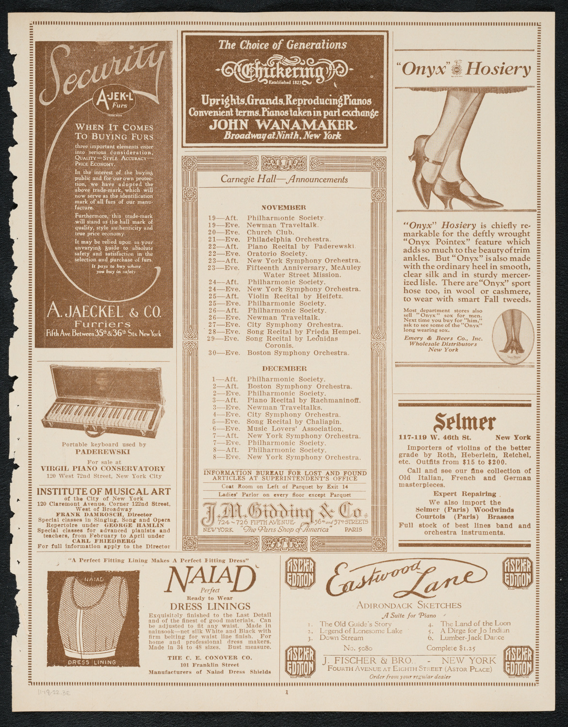 City Symphony Orchestra, November 18, 1922, program page 3