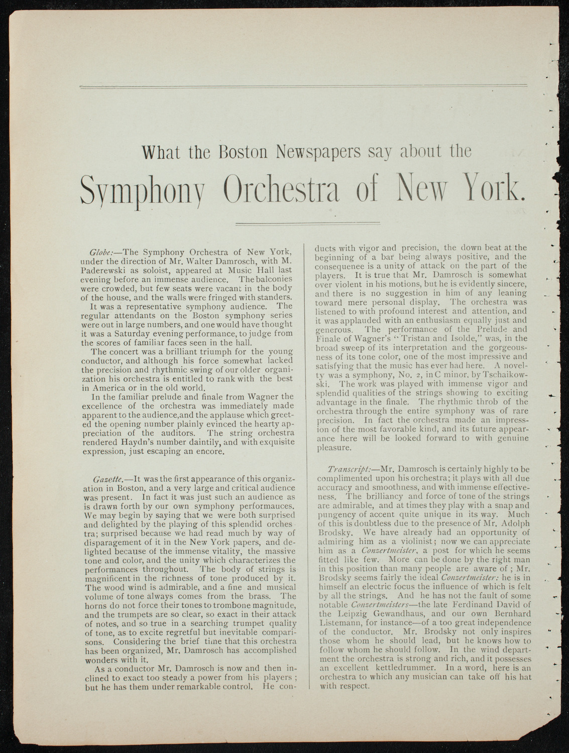 Damrosch Sunday Concert, December 27, 1891, program page 2
