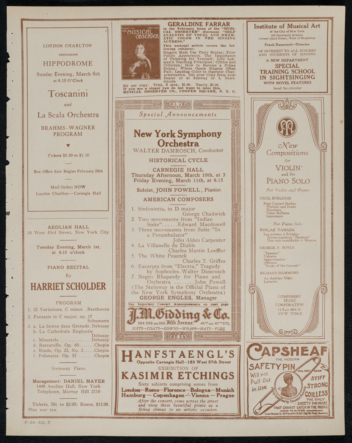 National Symphony Orchestra, February 20, 1921, program page 9