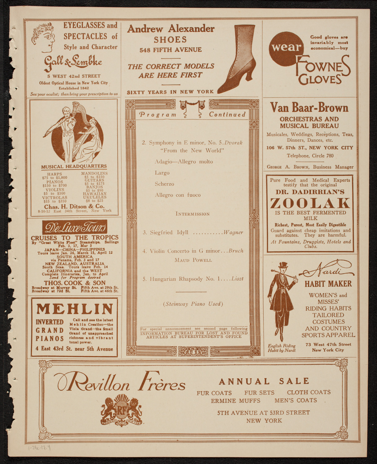 Home Symphony Concert: New York Philharmonic, January 24, 1917, program page 7