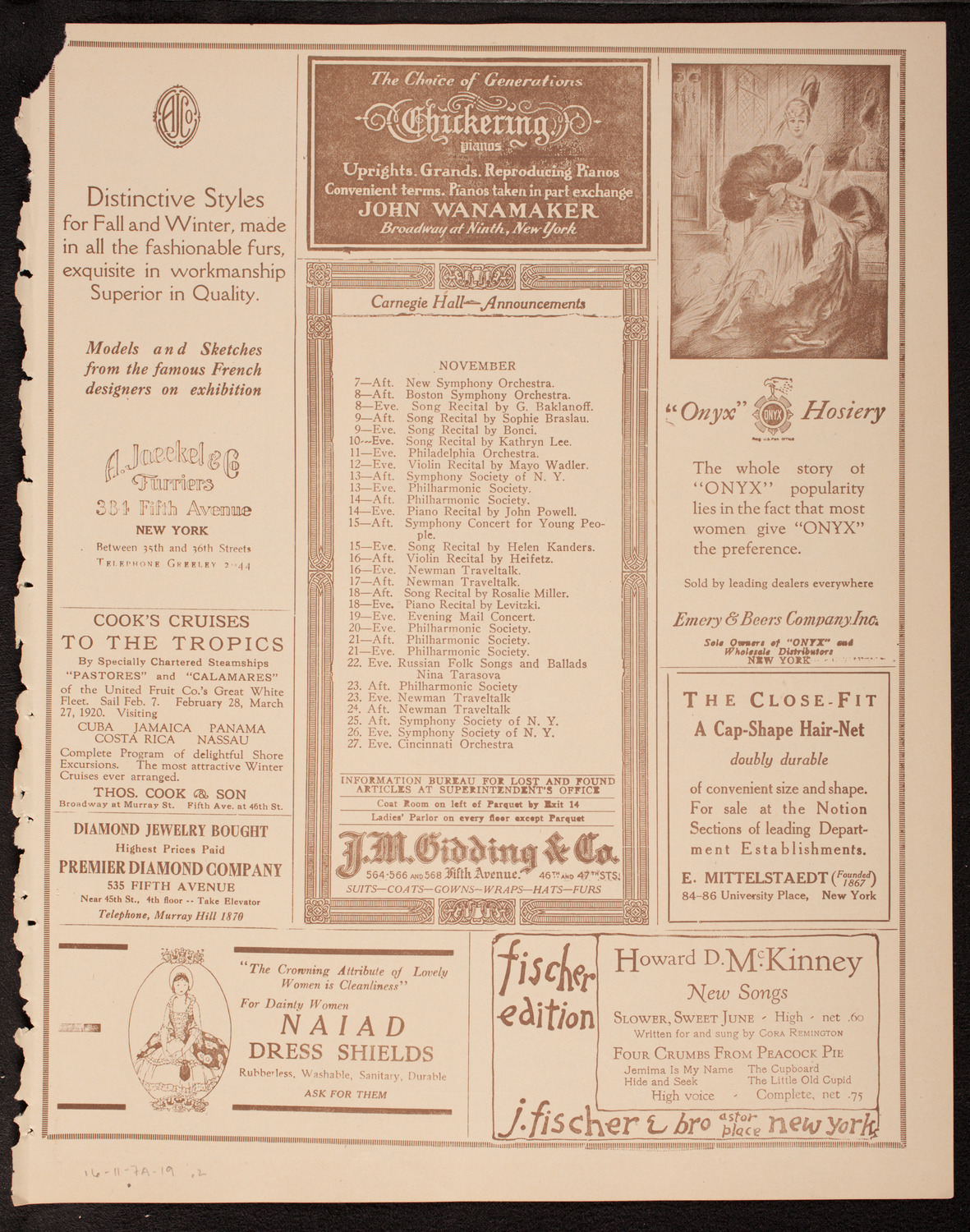 New Symphony Orchestra, November 7, 1919, program page 3