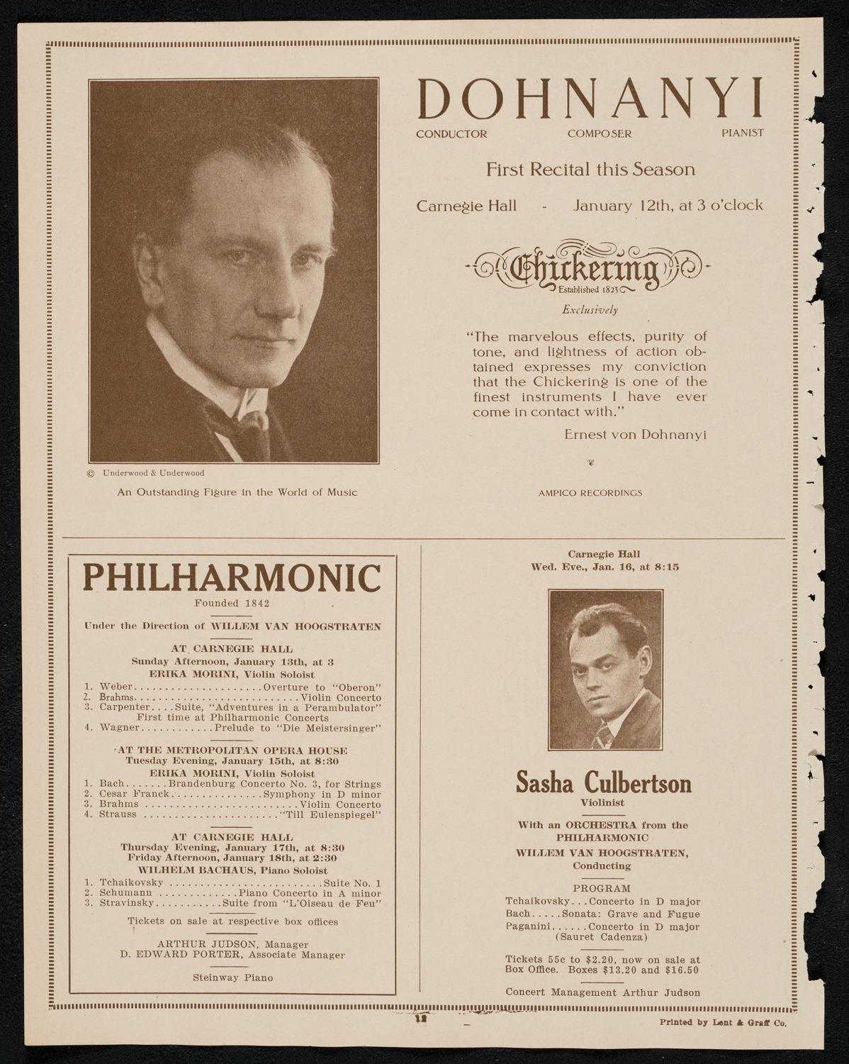 New York Philharmonic, January 11, 1924, program page 12