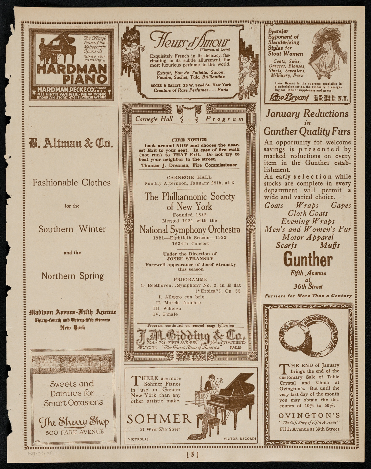 New York Philharmonic, January 29, 1922, program page 5
