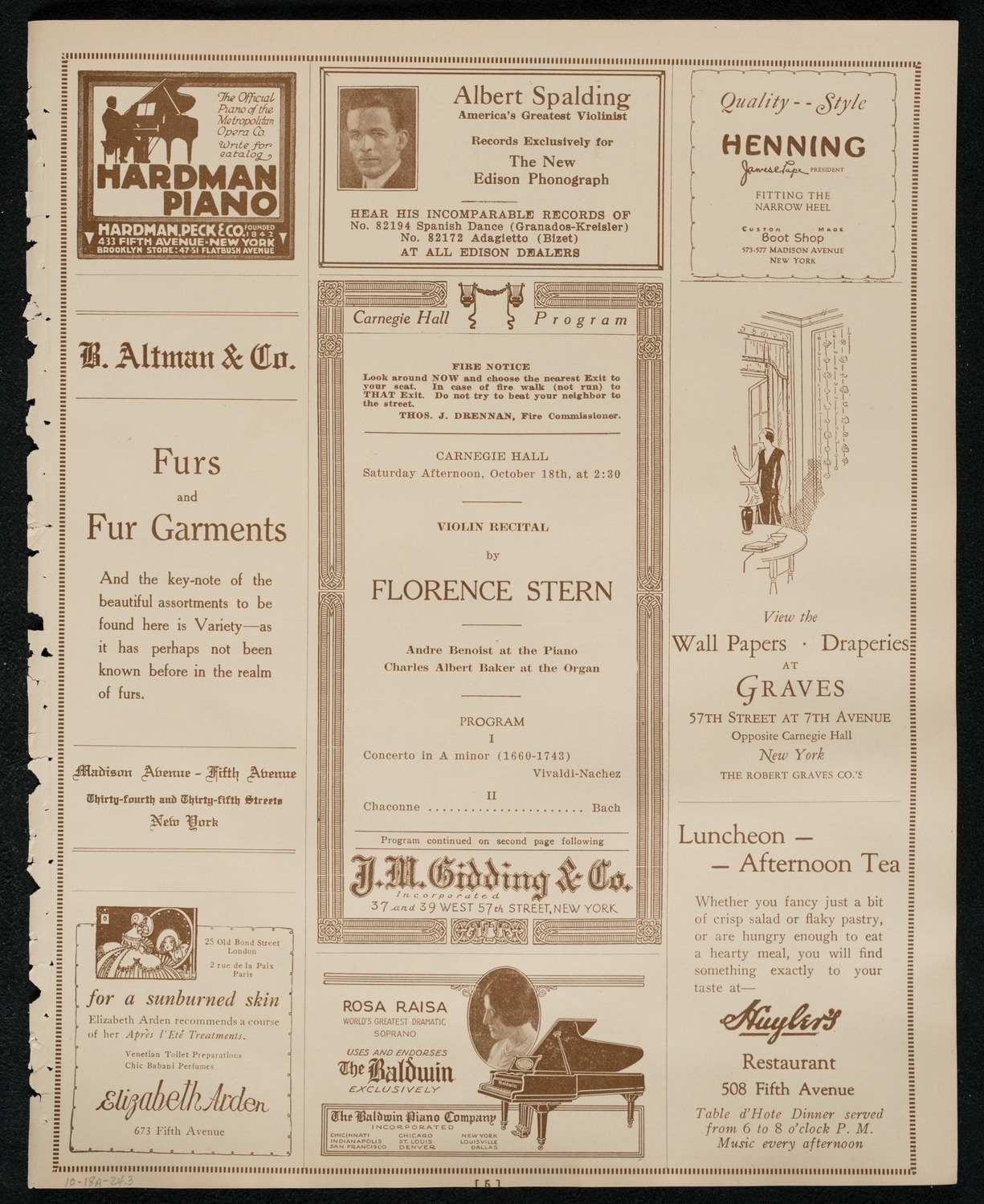 Florence Stern, Violin, October 18, 1924, program page 5