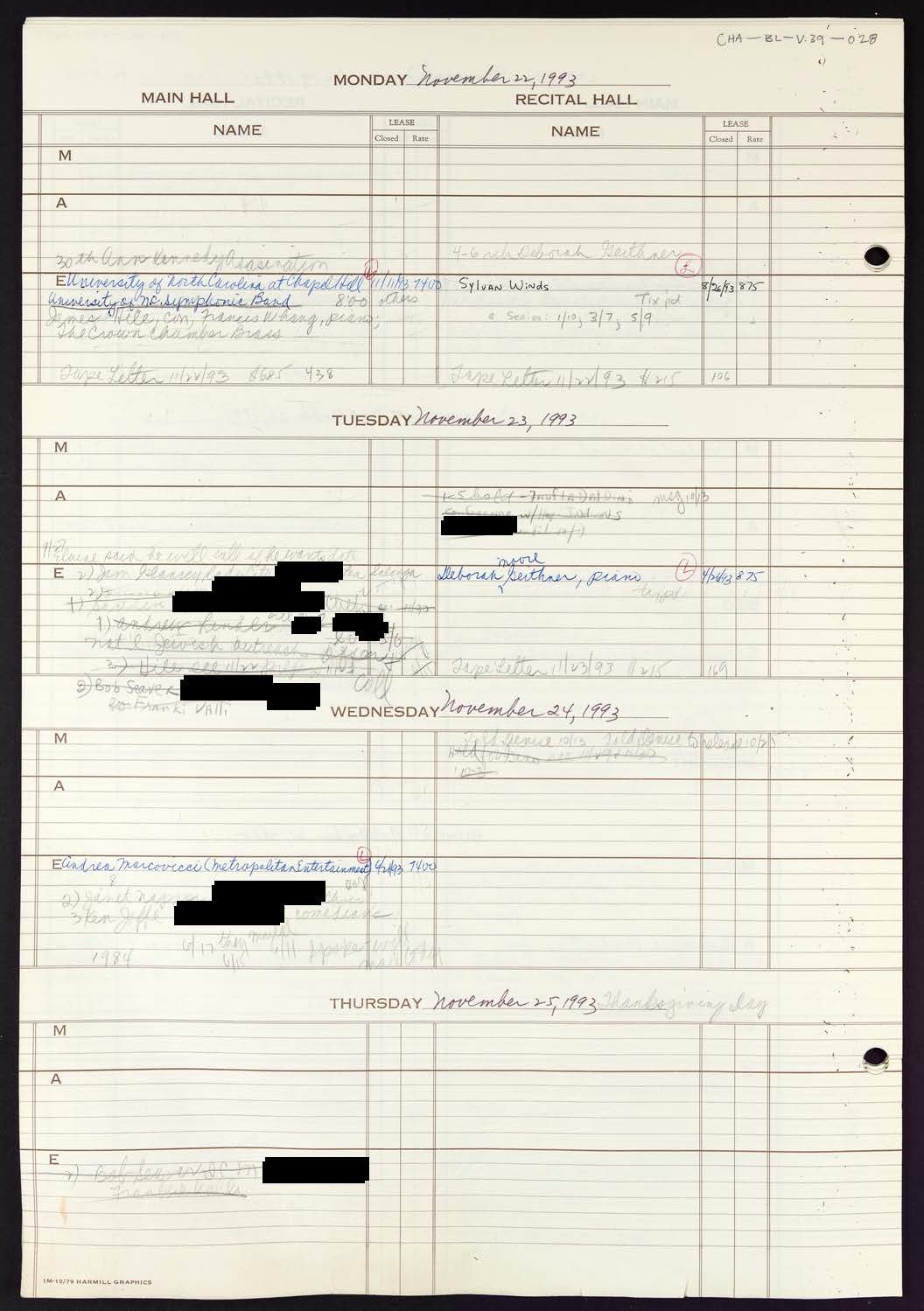 Carnegie Hall Booking Ledger, volume 39, page 28