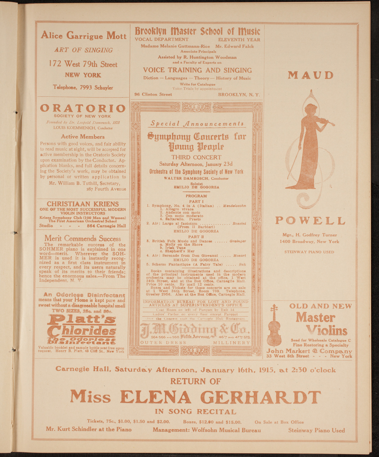 New York Philharmonic, January 8, 1915, program page 9