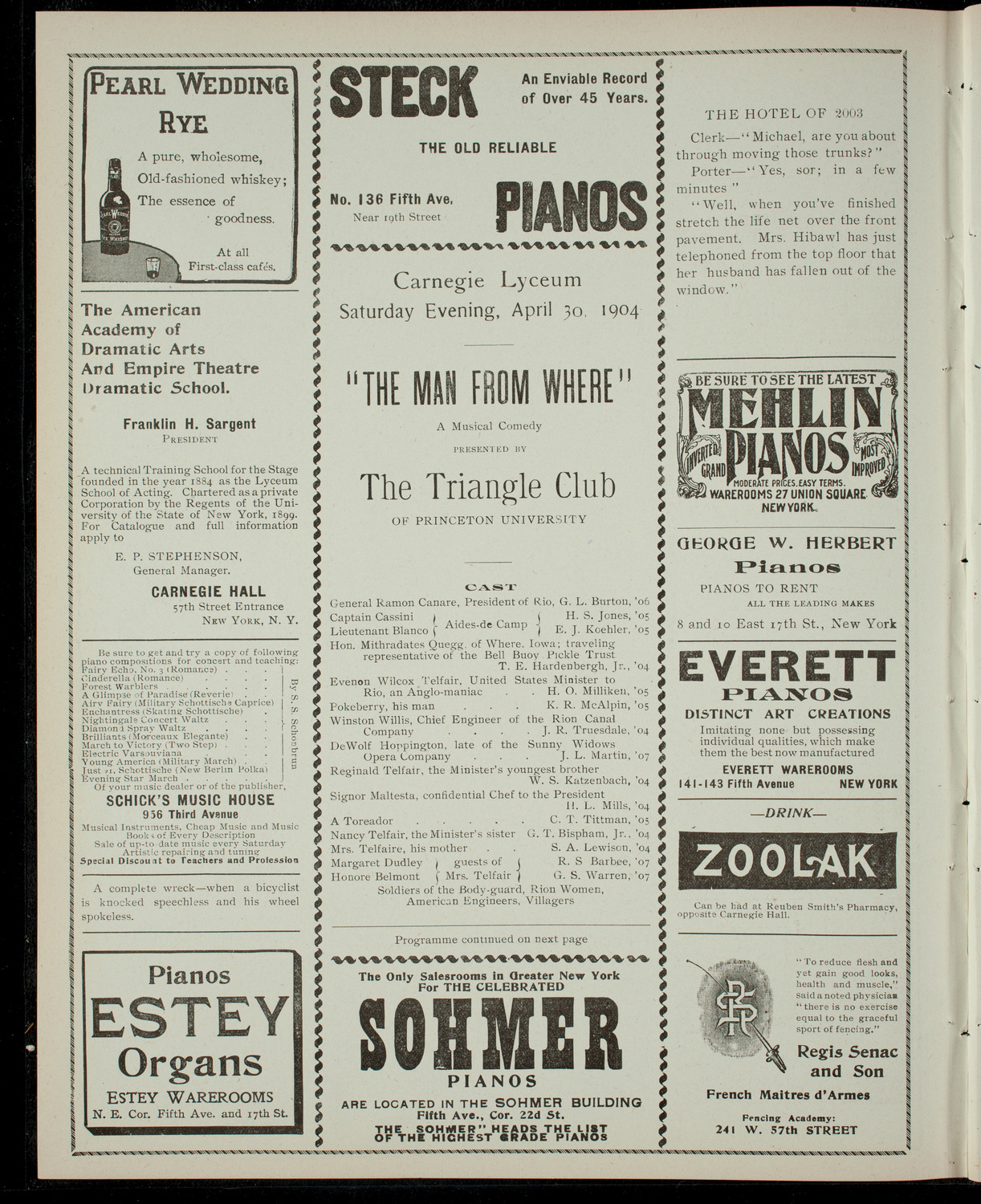 Princeton University Triangle Club, April 30, 1904, program page 2