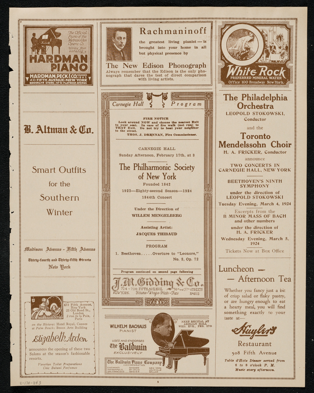 New York Philharmonic, February 17, 1924, program page 5