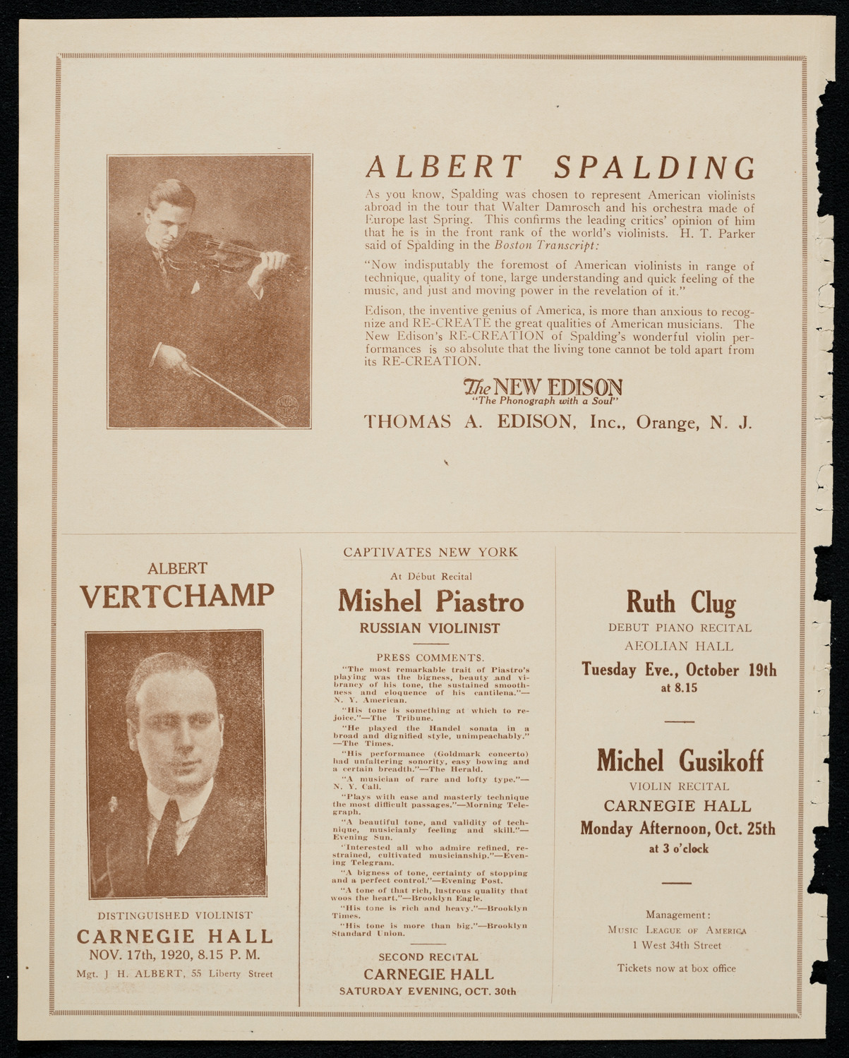 Josef Lhévinne, Piano, October 17, 1920, program page 2