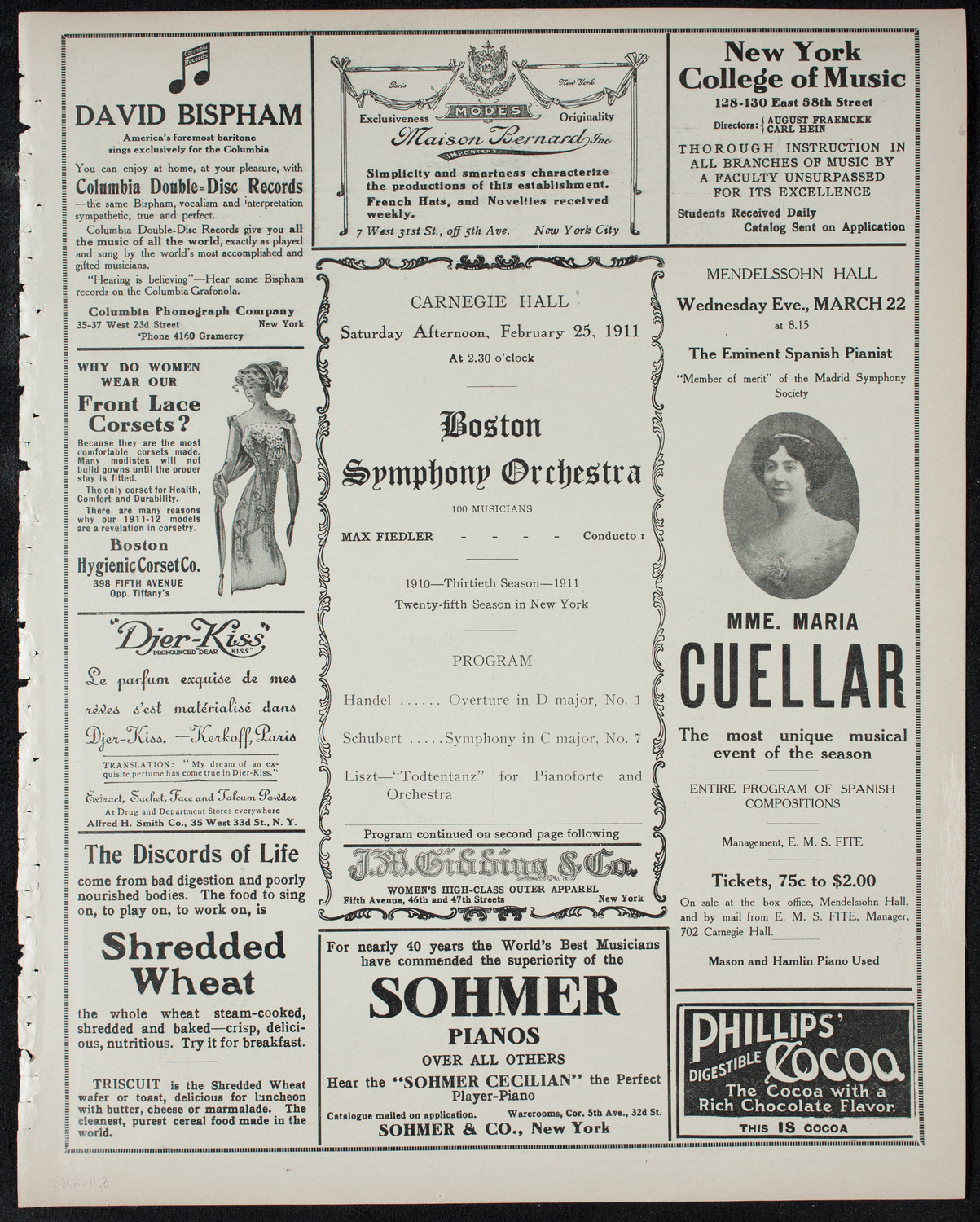 Boston Symphony Orchestra, February 25, 1911, program page 5