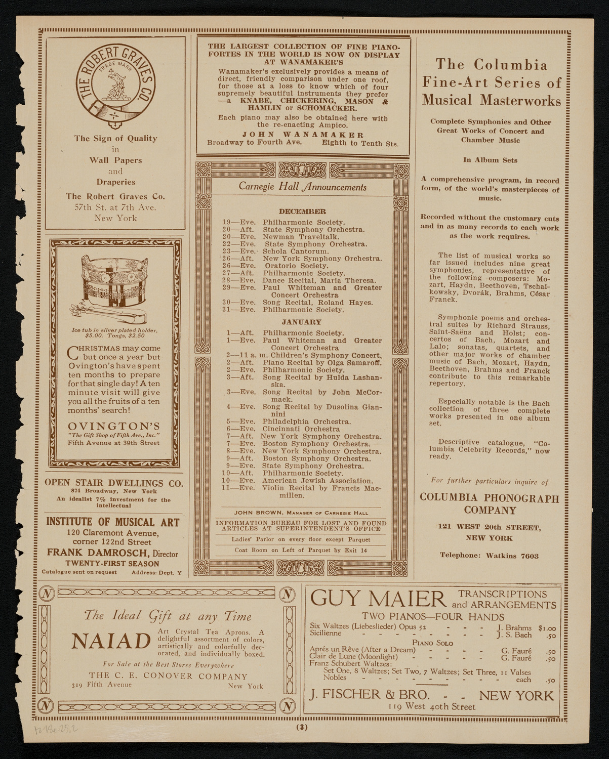 New York Symphony Orchestra, December 18, 1925, program page 3