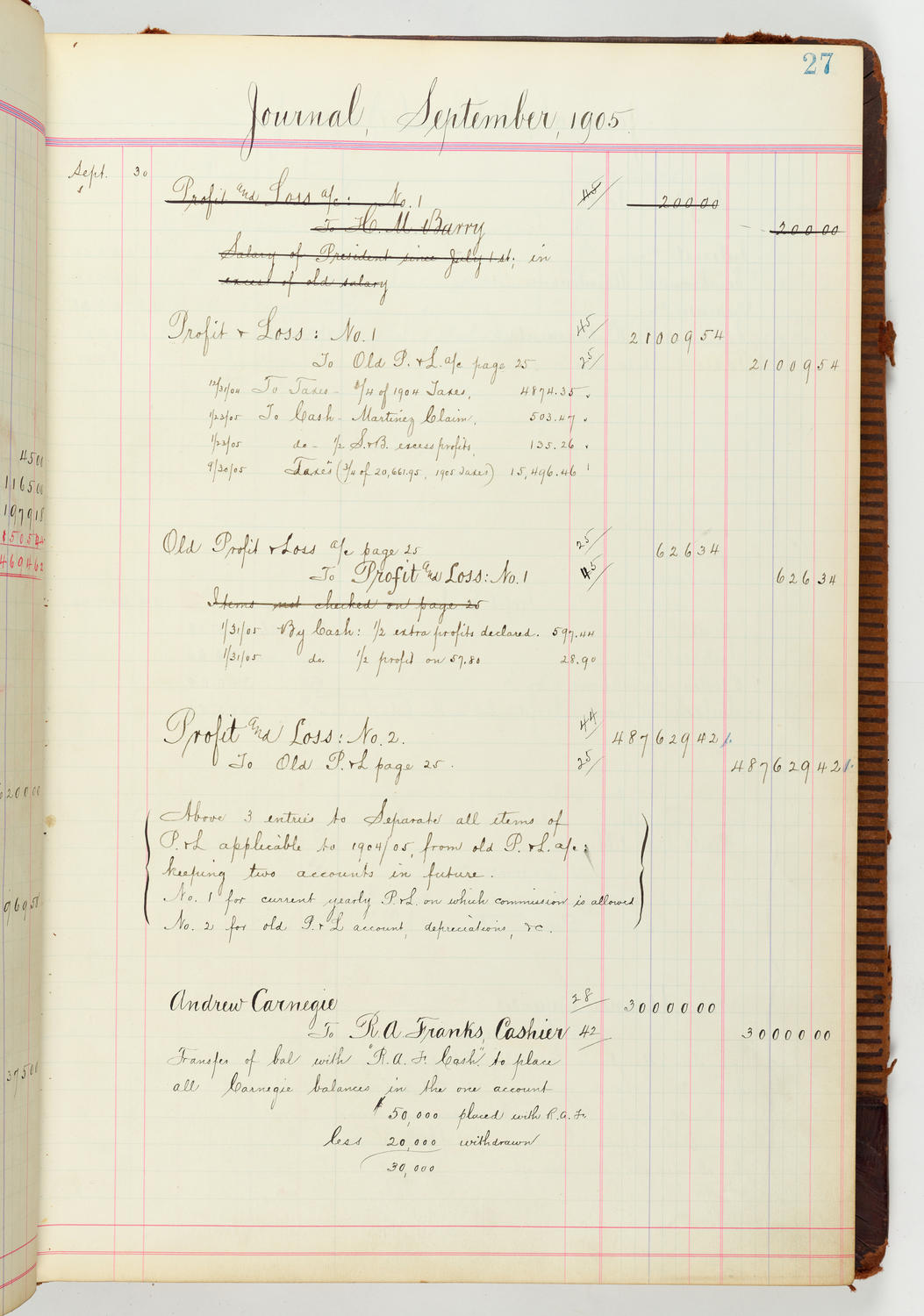 Music Hall Accounting Ledger Journal, volume 7, page 27
