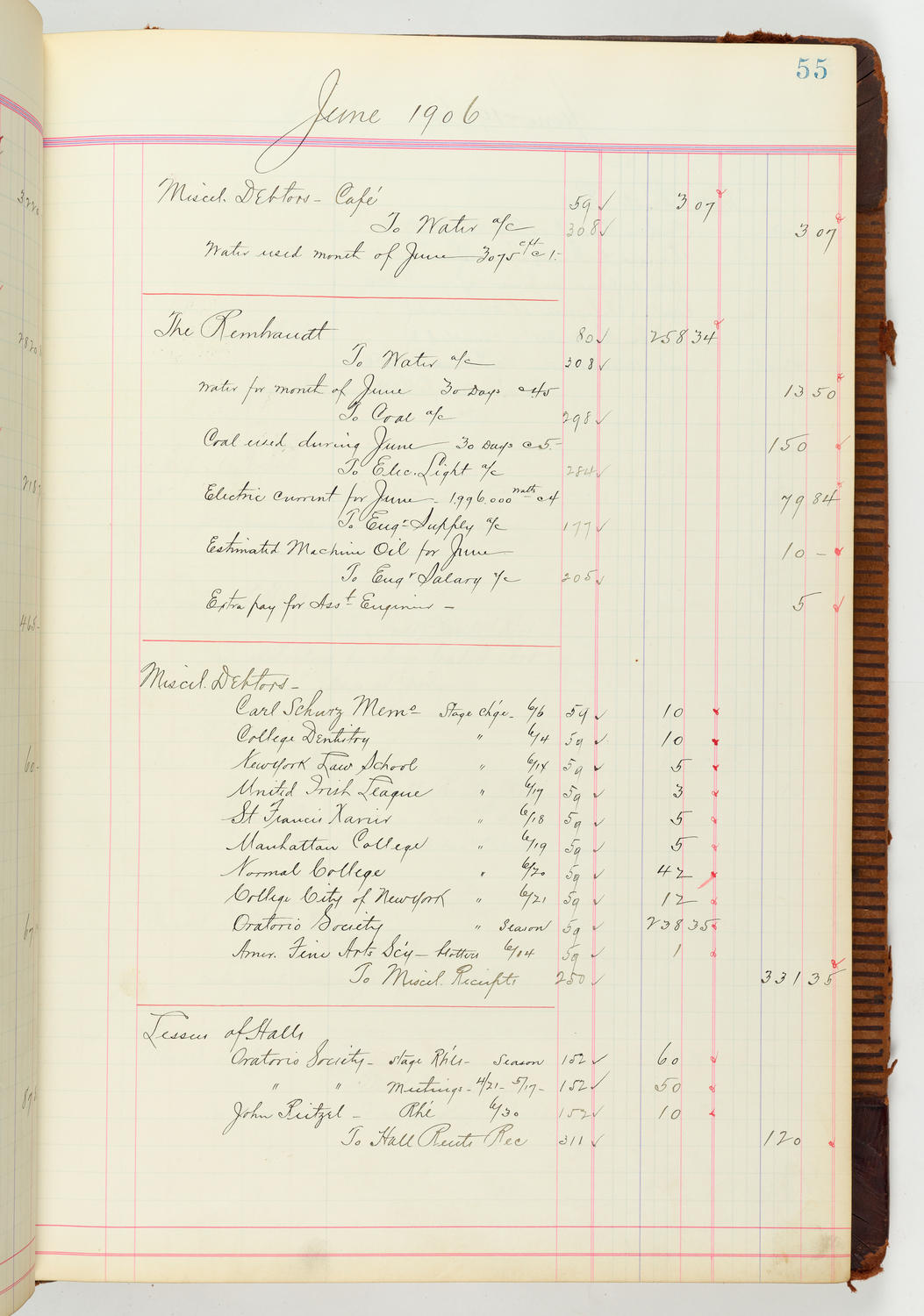 Music Hall Accounting Ledger Journal, volume 7, page 55