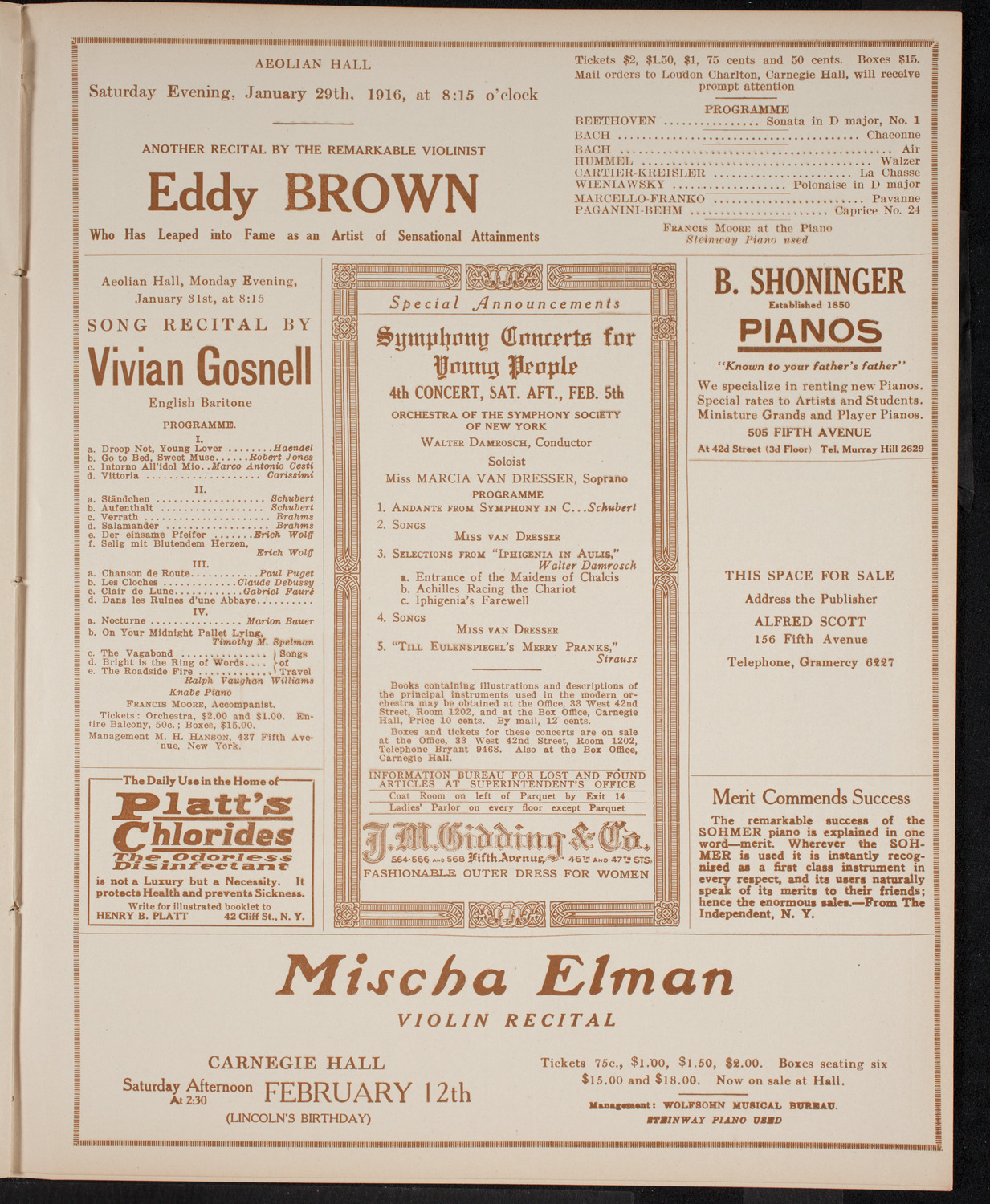 New York Philharmonic, January 27, 1916, program page 9