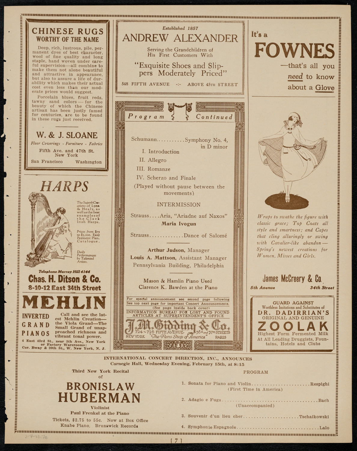 Philadelphia Orchestra, February 7, 1922, program page 7