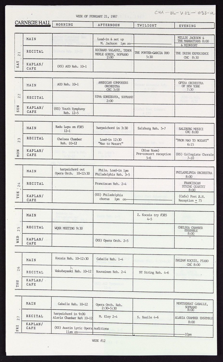 Carnegie Hall Booking Ledger, volume 32, page 53a