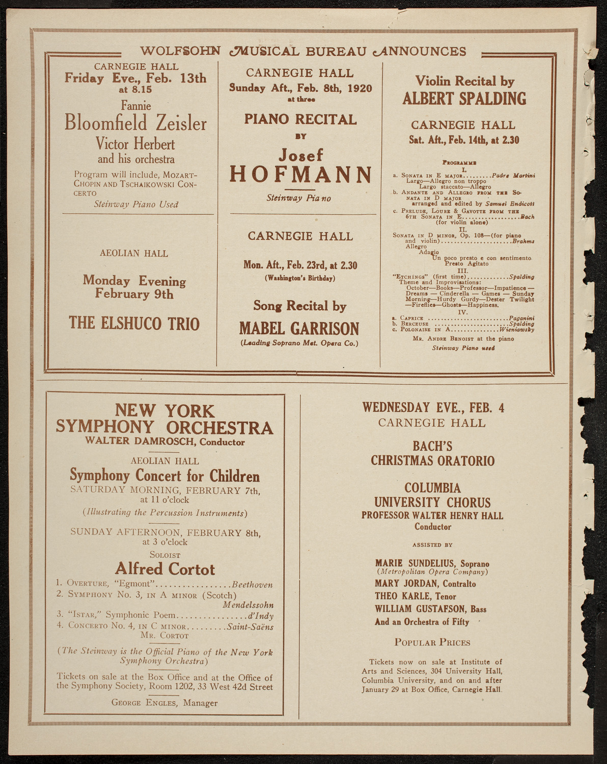 Frieda Hempel, Soprano, February 3, 1920, program page 8