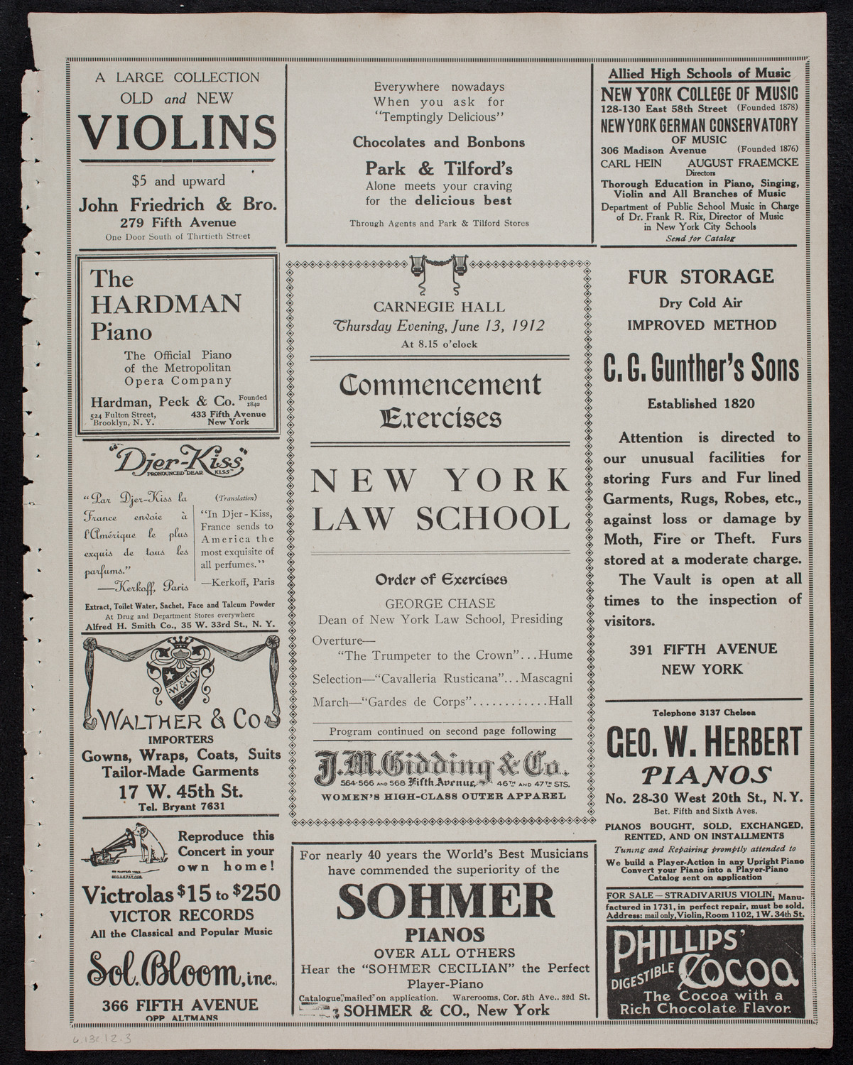 Graduation: New York Law School, June 13, 1912, program page 5