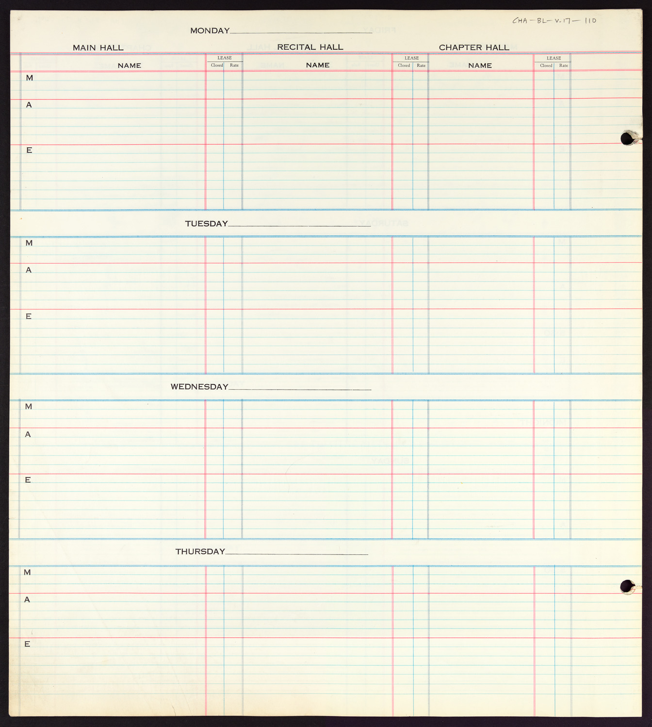 Carnegie Hall Booking Ledger, volume 17, page 110