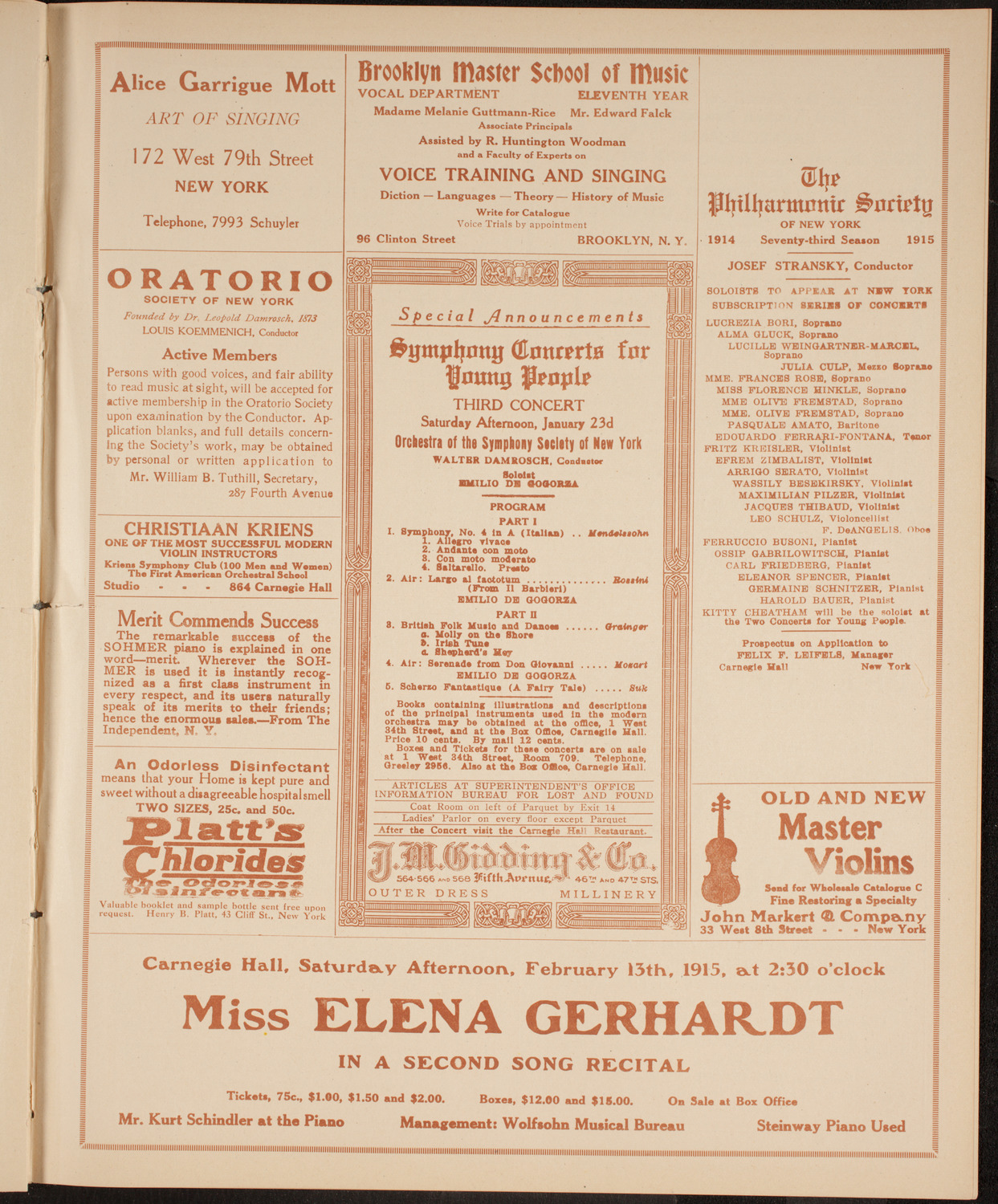 Elena Gerhardt, Soprano, January 16, 1915, program page 9