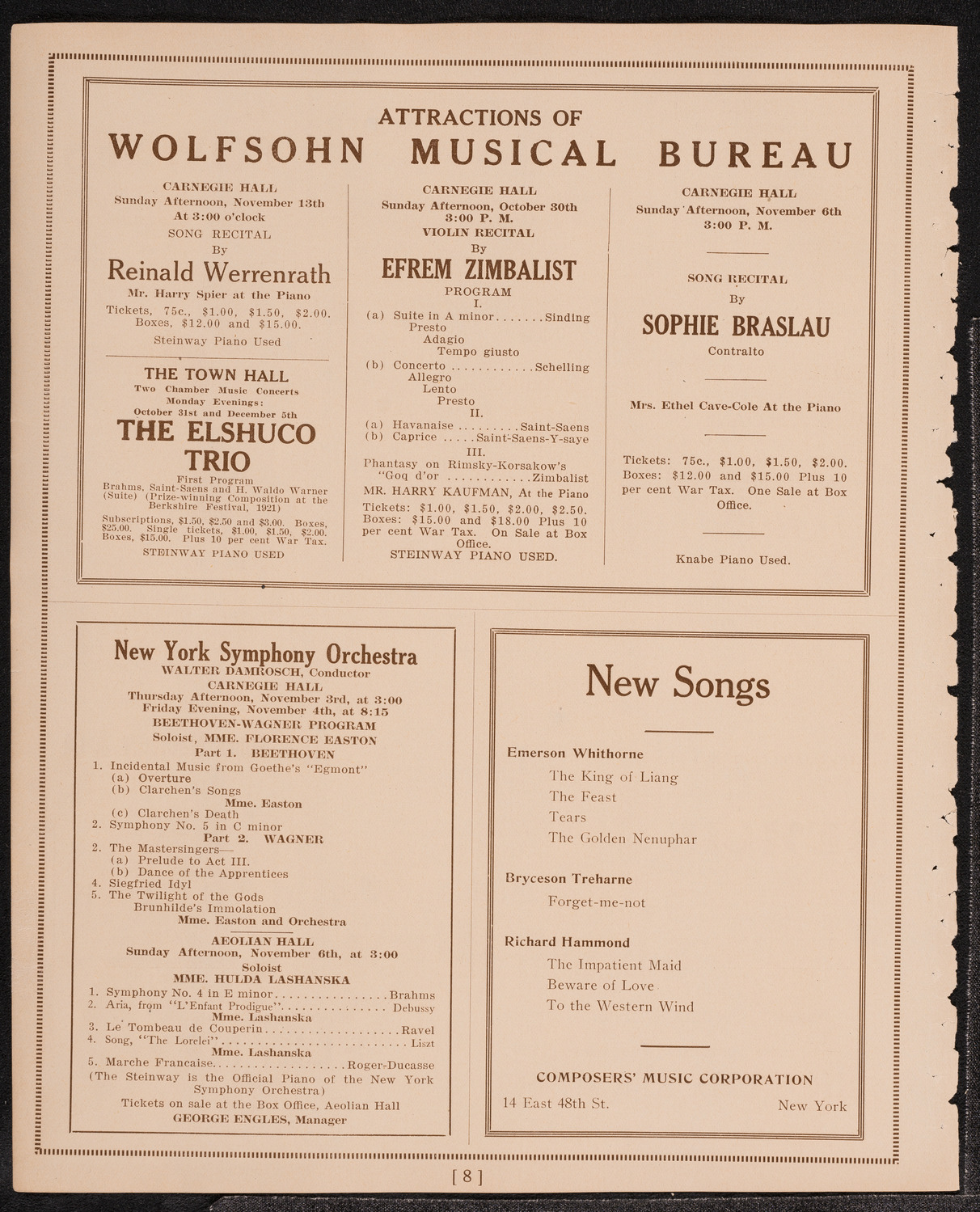 Gala Concert Presented by Maurice Frank, October 22, 1921, program page 8