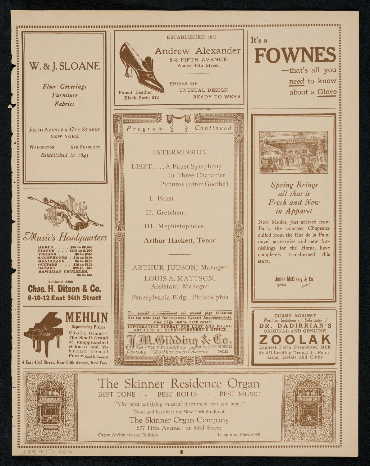 Philadelphia Orchestra, April 17, 1923, program page 7