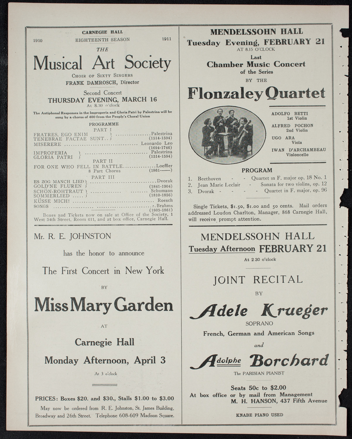 Isadora Duncan, Dancer, with the New York Symphony Orchestra, February 20, 1911, program page 10