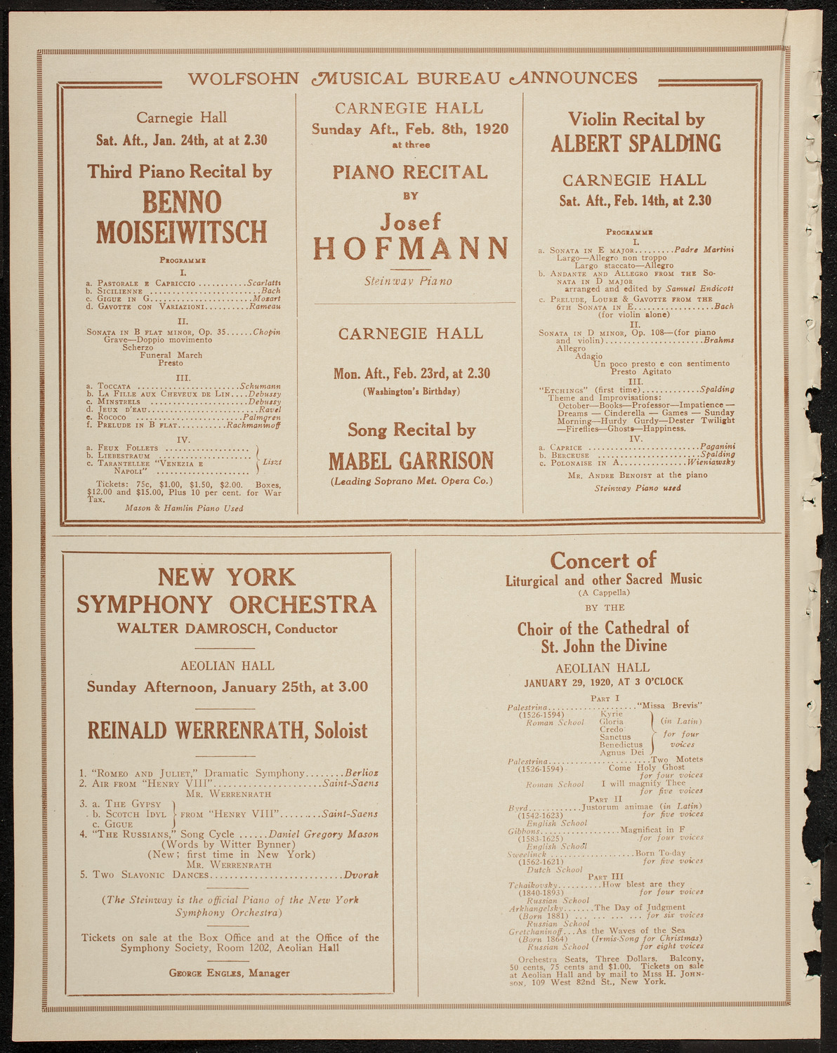 Schola Cantorum of New York, January 21, 1920, program page 8