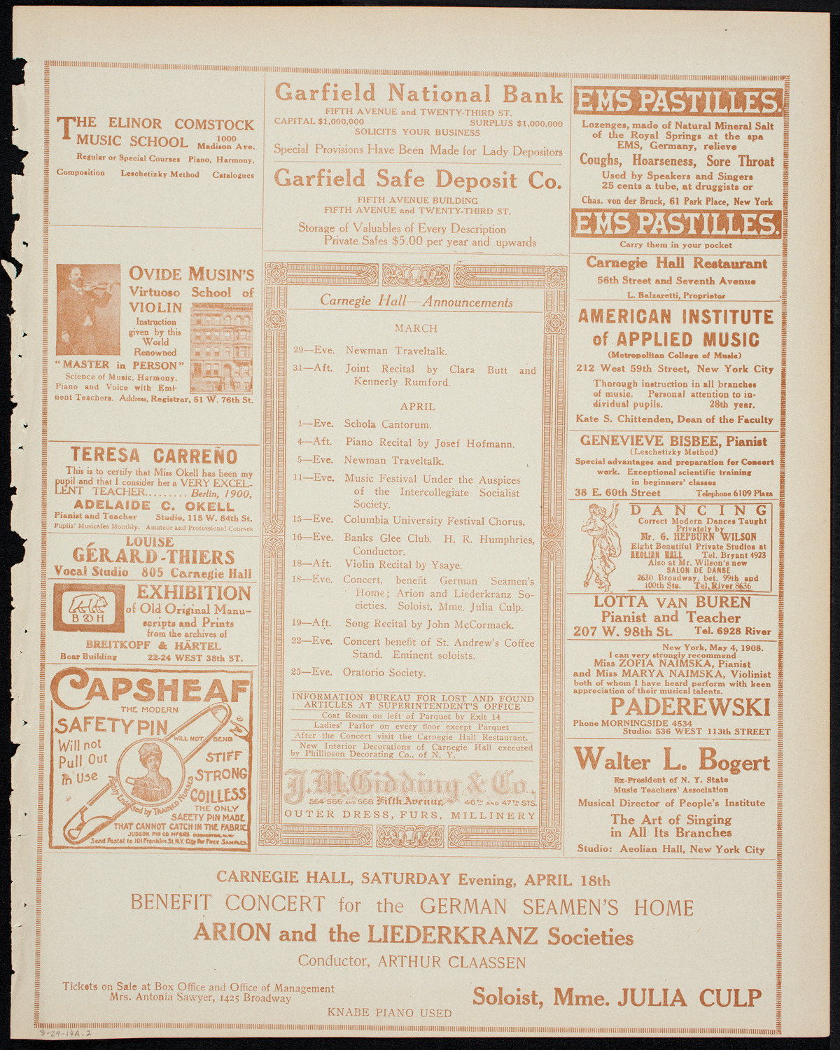 People's Symphony Concert, March 29, 1914, program page 3