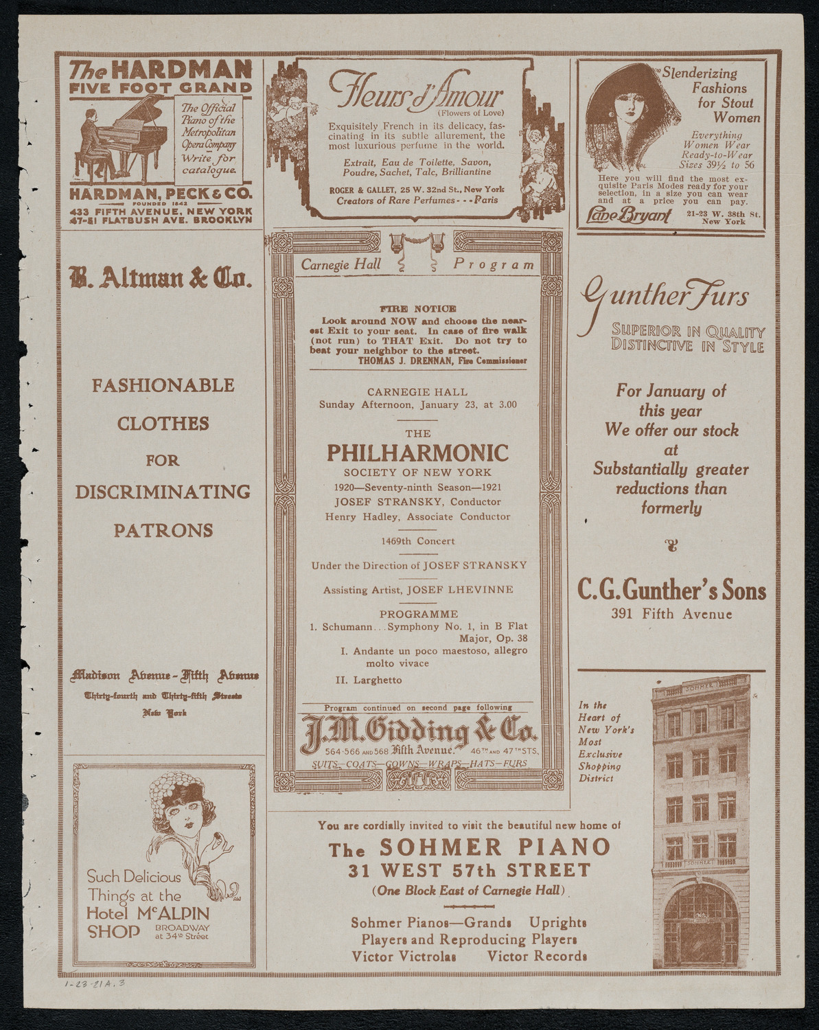 New York Philharmonic, January 23, 1921, program page 5