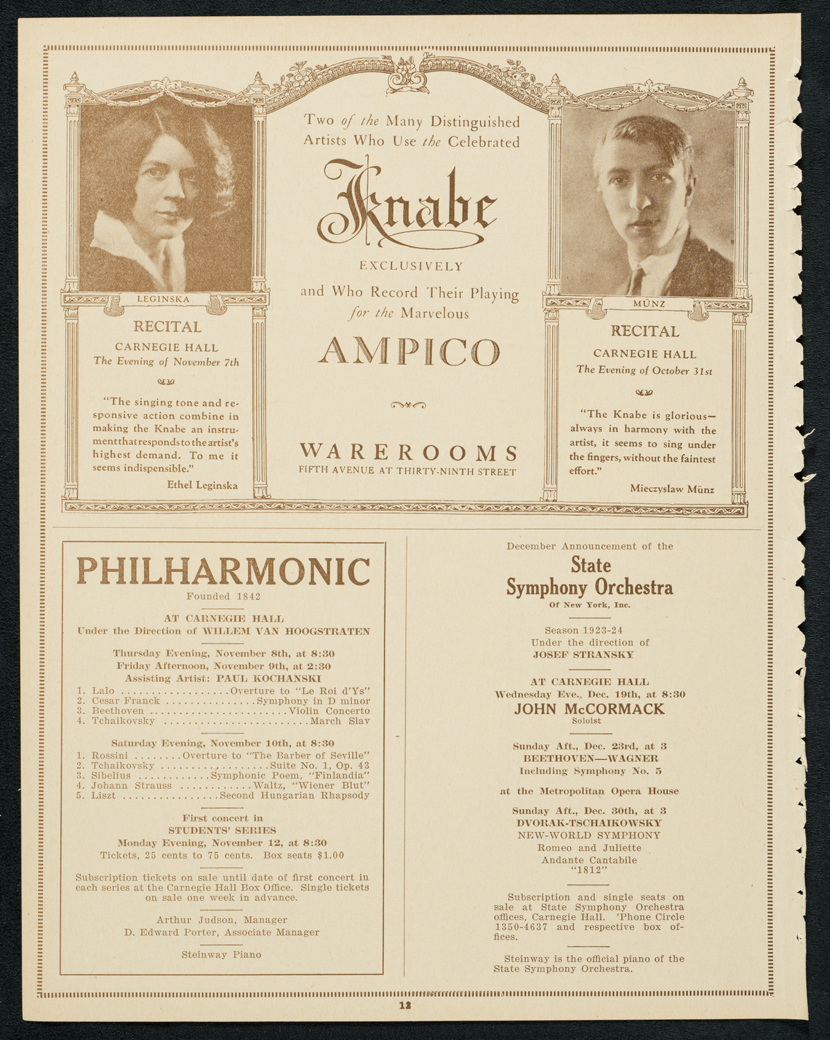 New York Philharmonic, October 25, 1923, program page 12