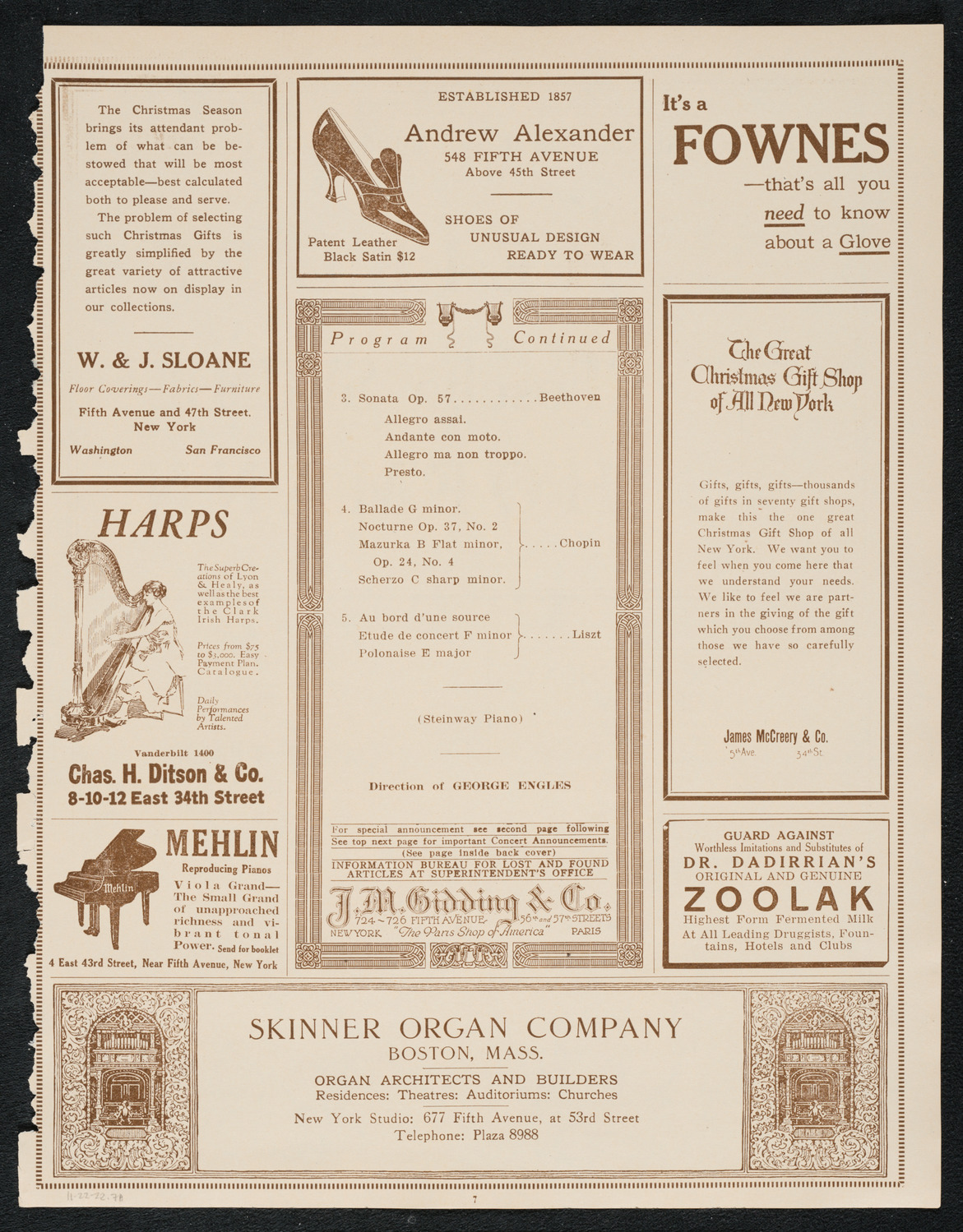 Ignacy Jan Paderewski, Piano, November 22, 1922, program page 7