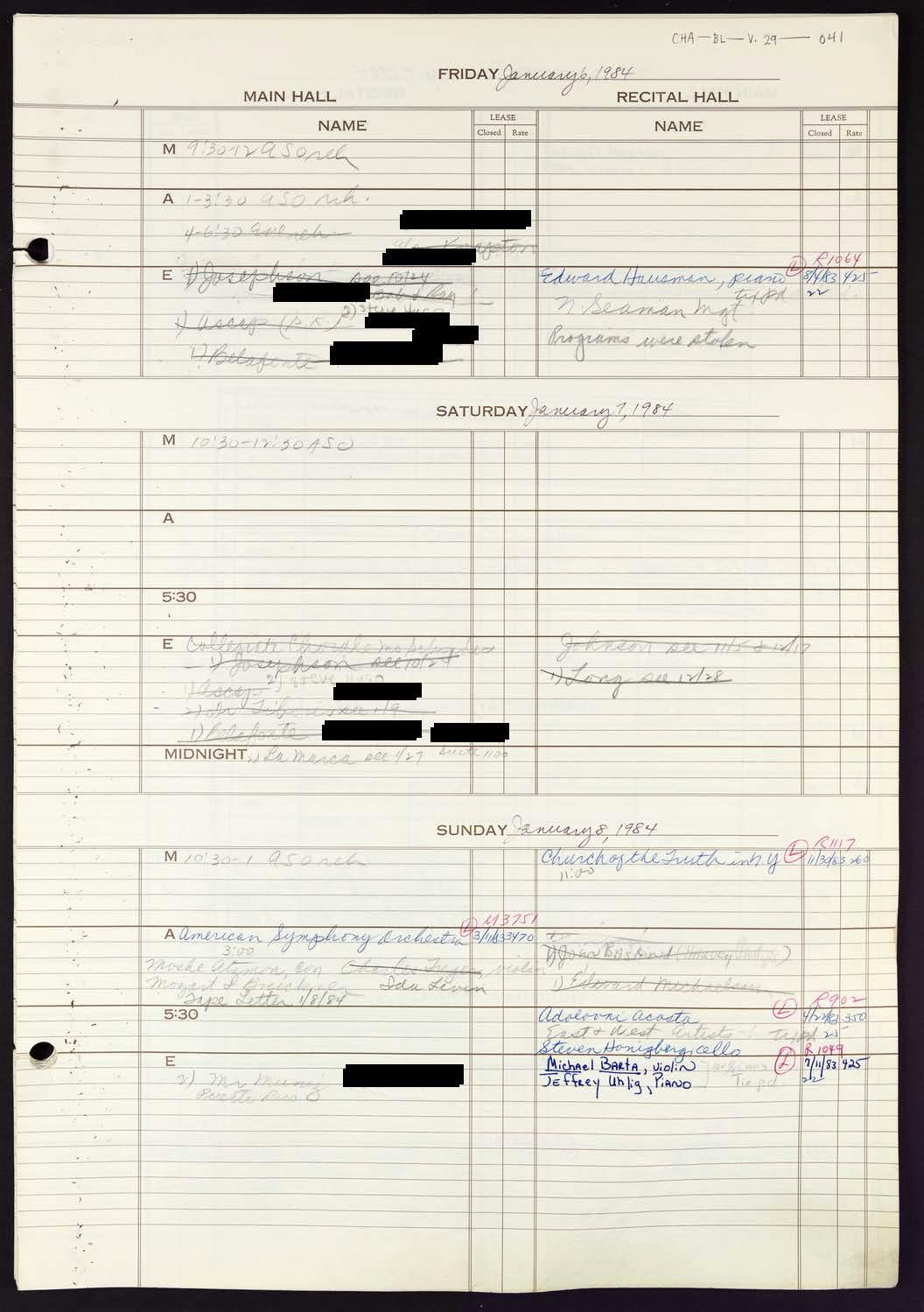 Carnegie Hall Booking Ledger, volume 29, page 41