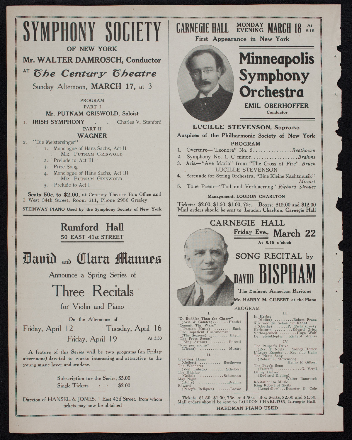 New York Philharmonic, March 14, 1912, program page 10