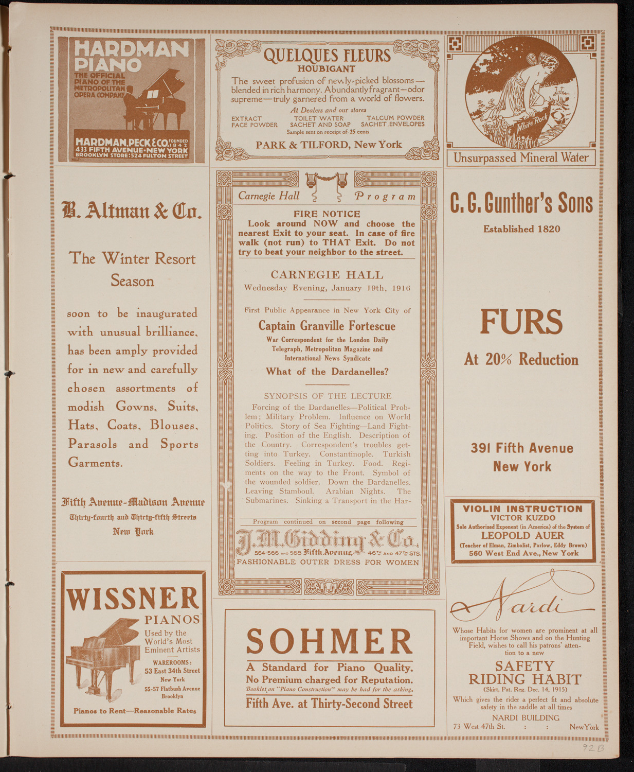Lecture by Captain Granville Fortescue, January 19, 1916, program page 5