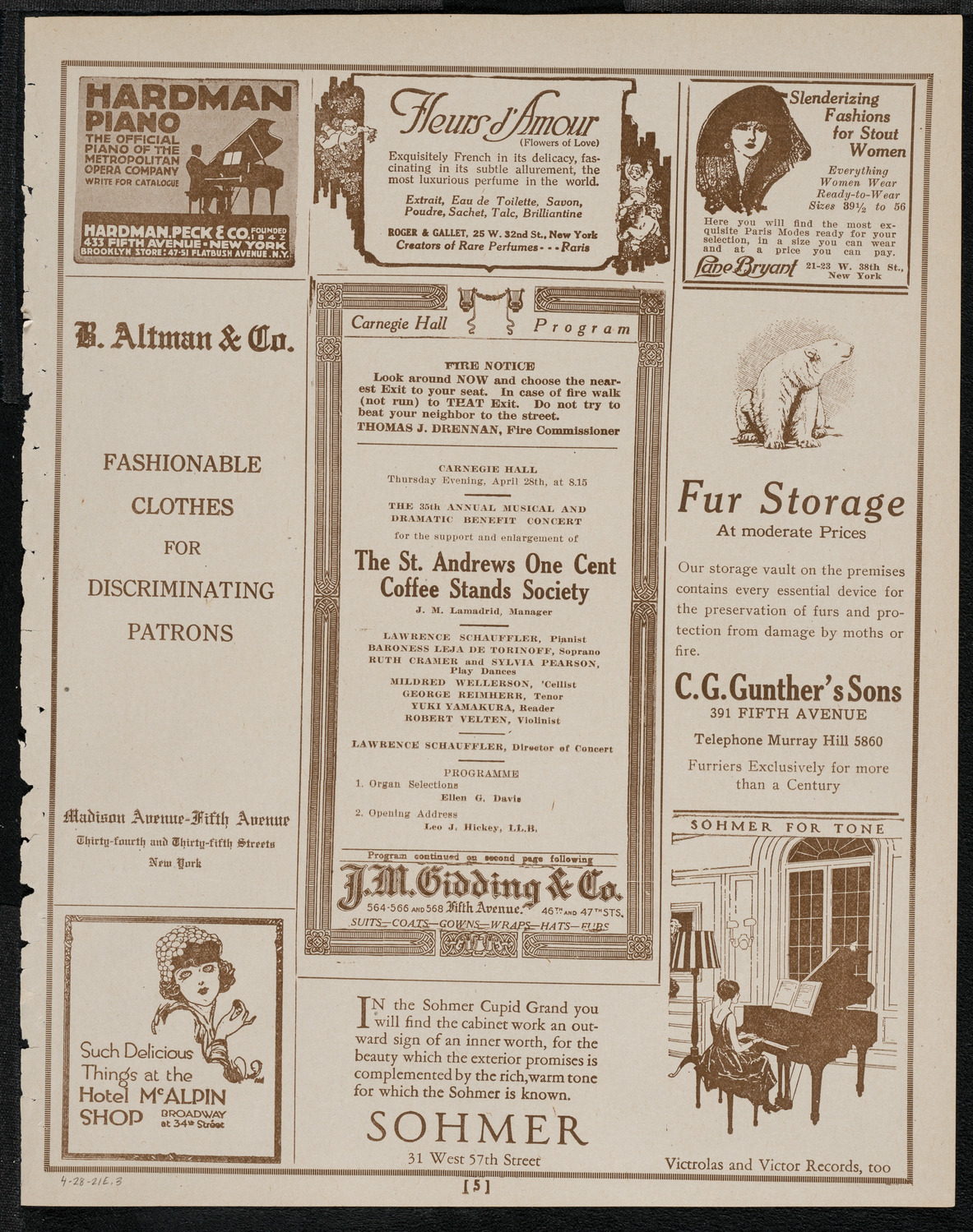 Benefit: St. Andrews One Cent Coffee Stands Society, April 28, 1921, program page 5