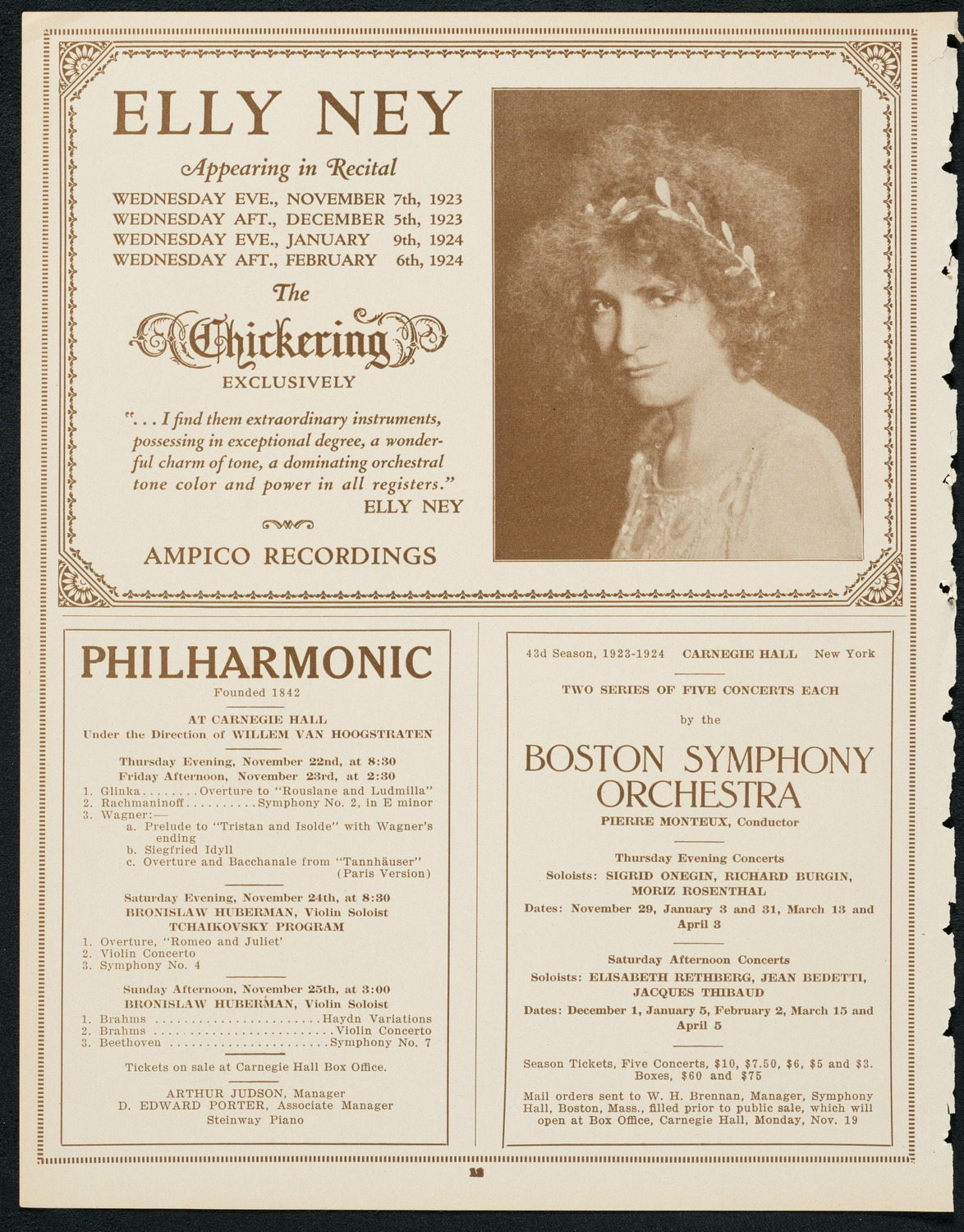 Philadelphia Orchestra, November 20, 1923, program page 12